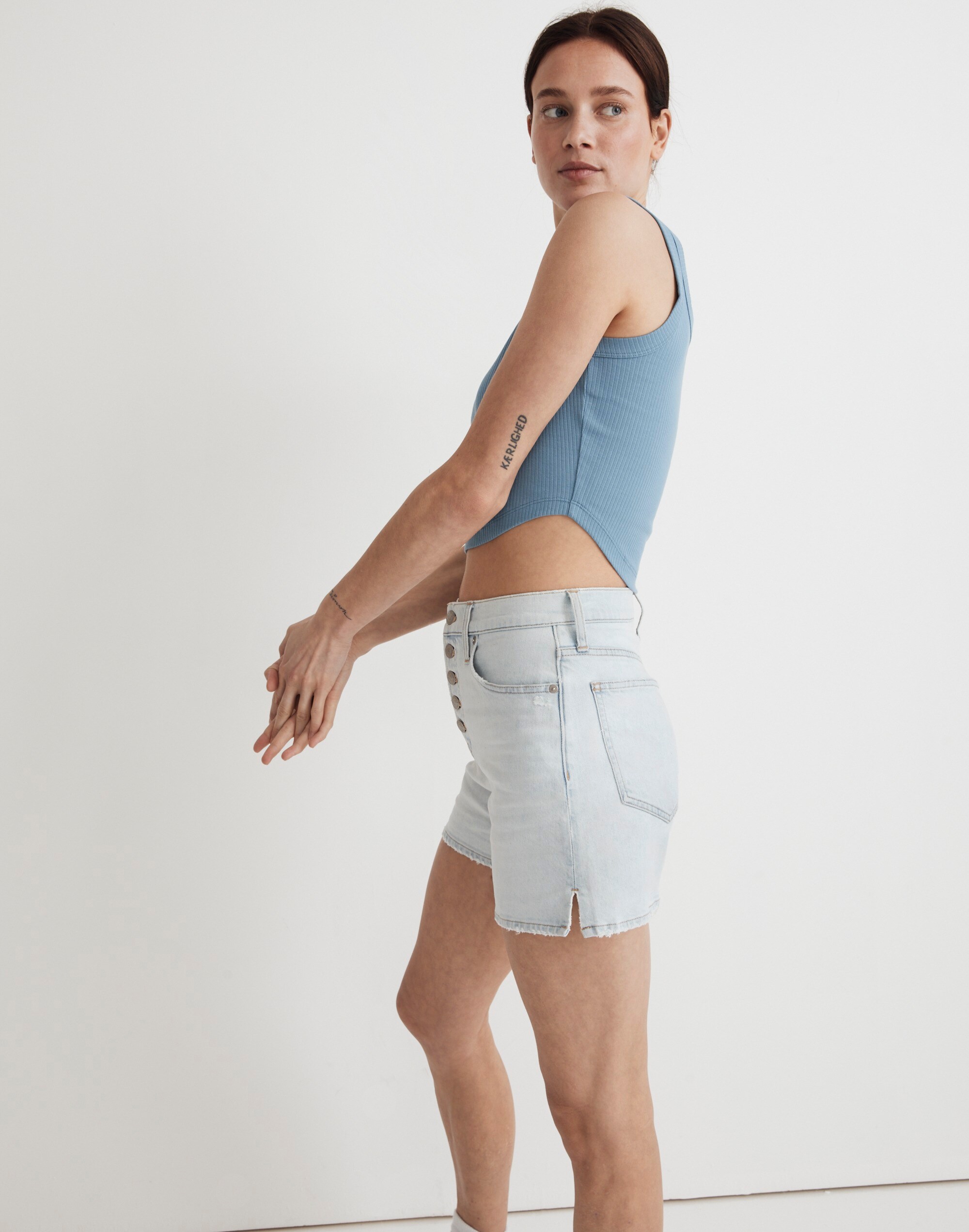 madewell button fly shorts