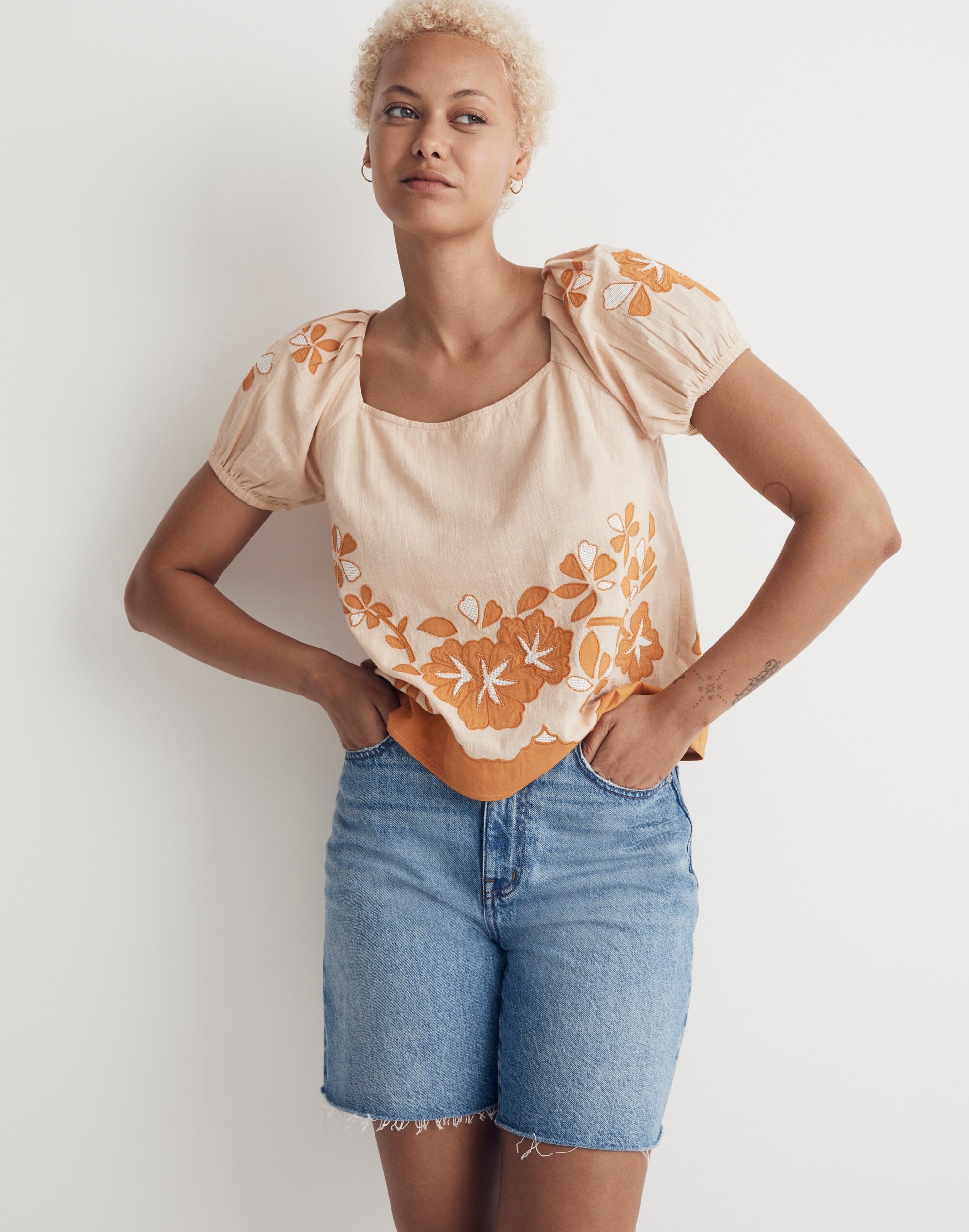 Embroidered Lace-Up Back Top | Madewell