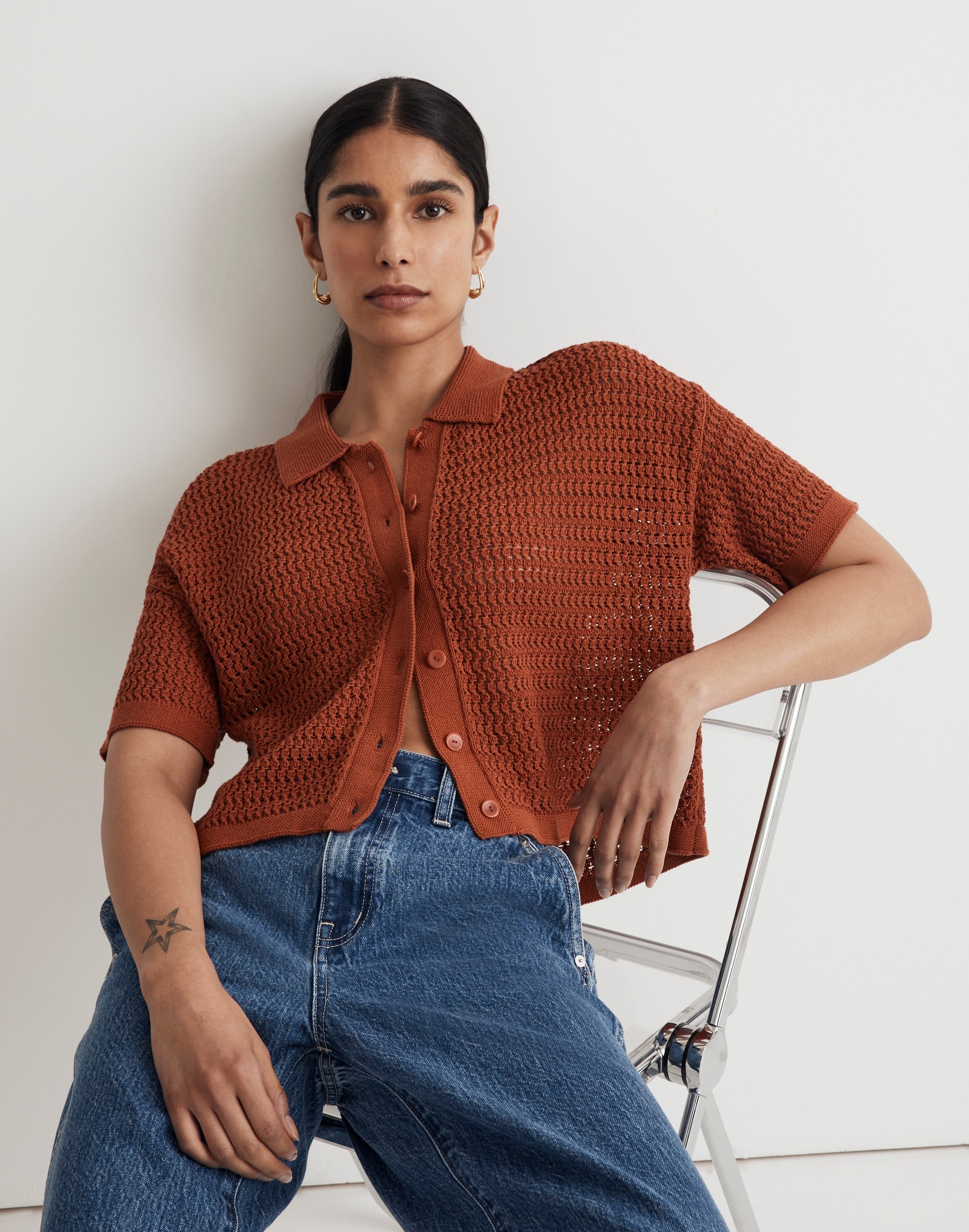 Crochet Button-Down Sweater Tee | Madewell