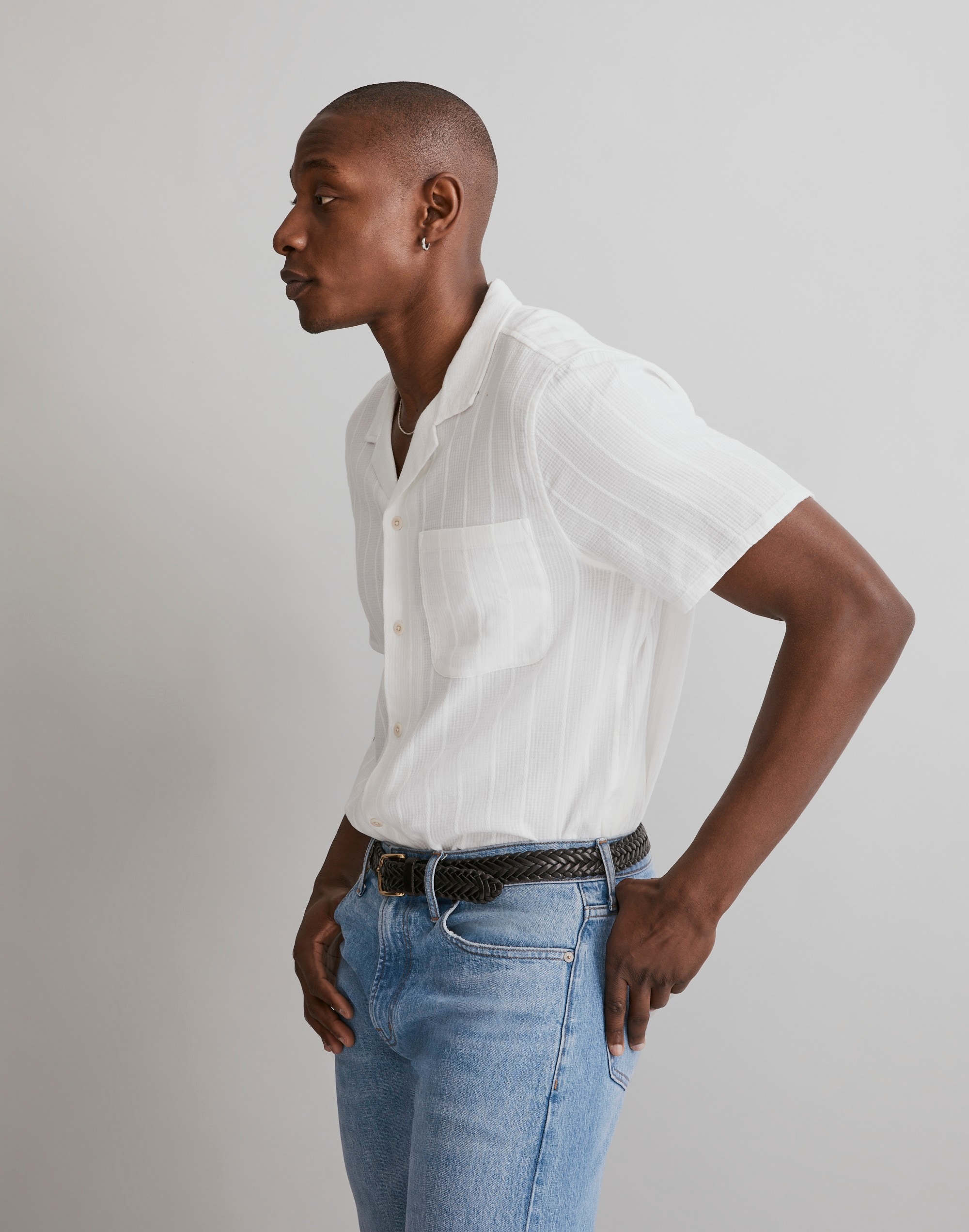 Easy Short-Sleeve Shirt Textural Stripe | Madewell