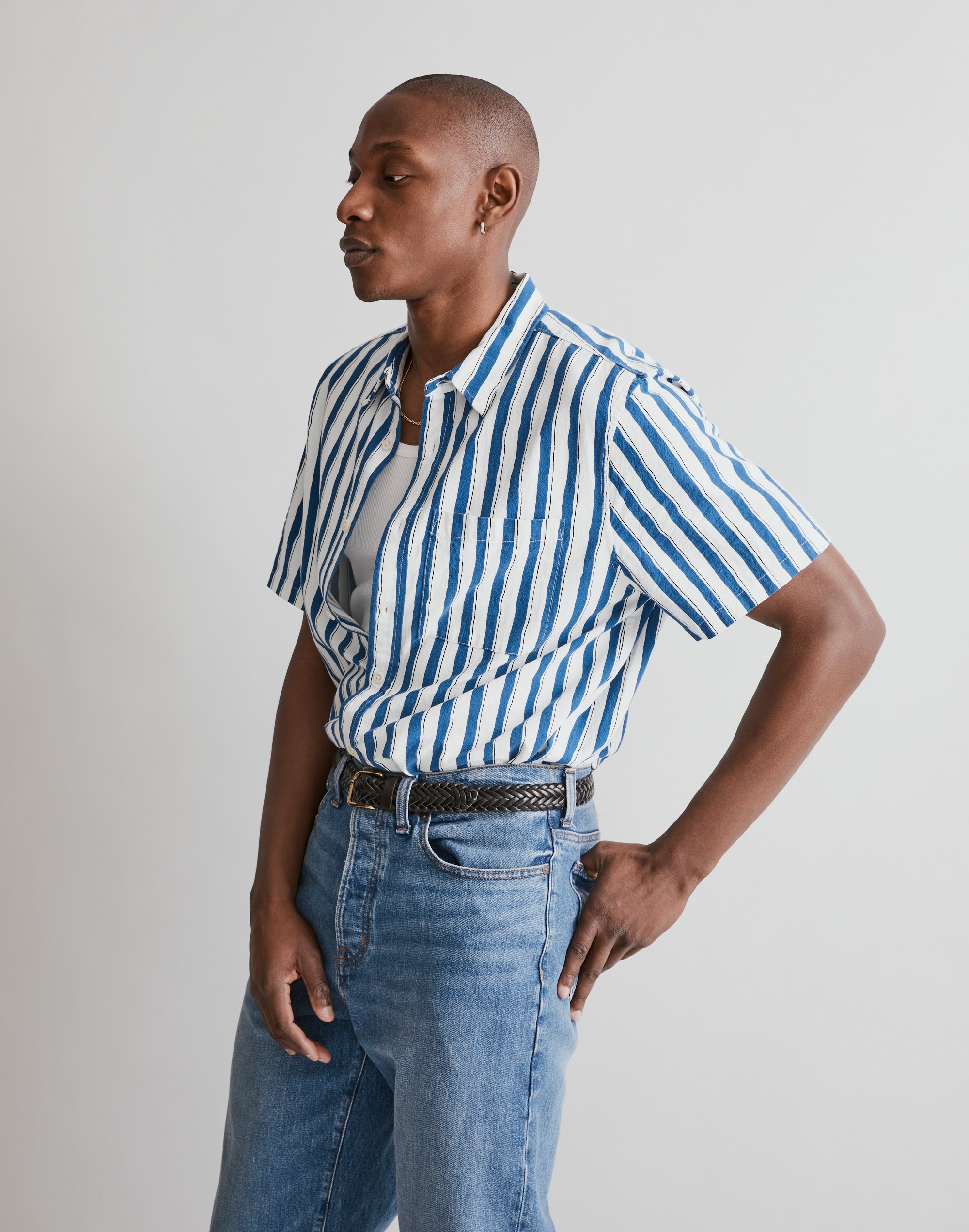 Crinkle Cotton Perfect Short-Sleeve Shirt in Painted Stripe | Madewell