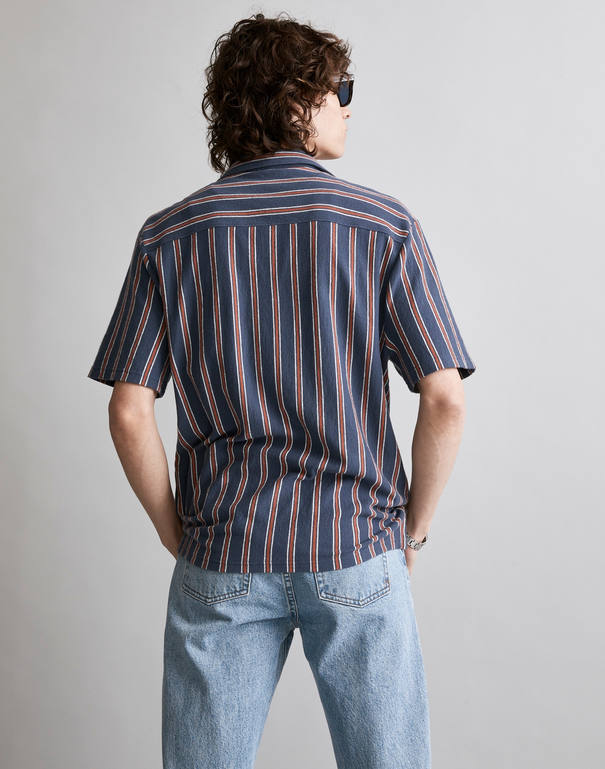 Easy Short-Sleeve Shirt in Textured Stripe