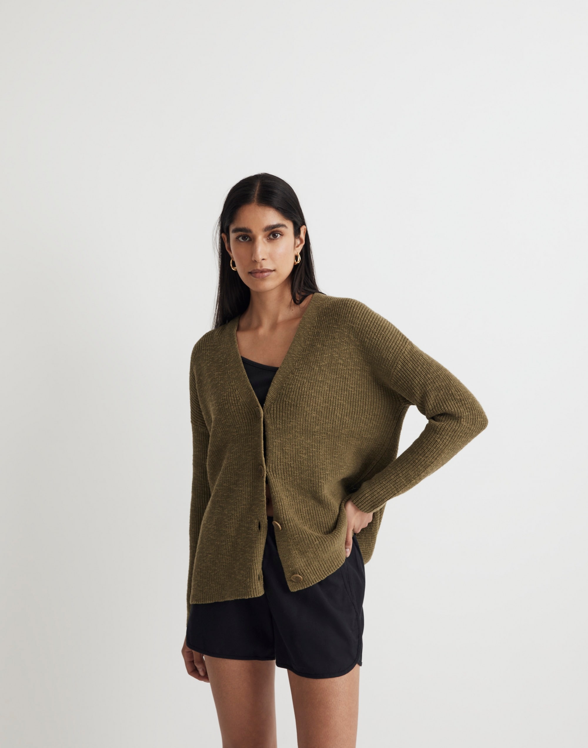 V-Neck Button-Front Long Cardigan Sweater