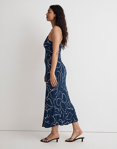 The Layton Midi Slip Dress in Linear Bloom
