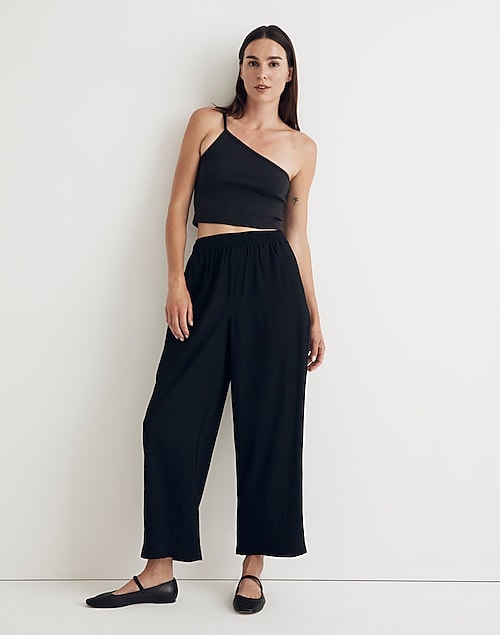 Wide leg cropped trousers with pleat front in recycled fabric La