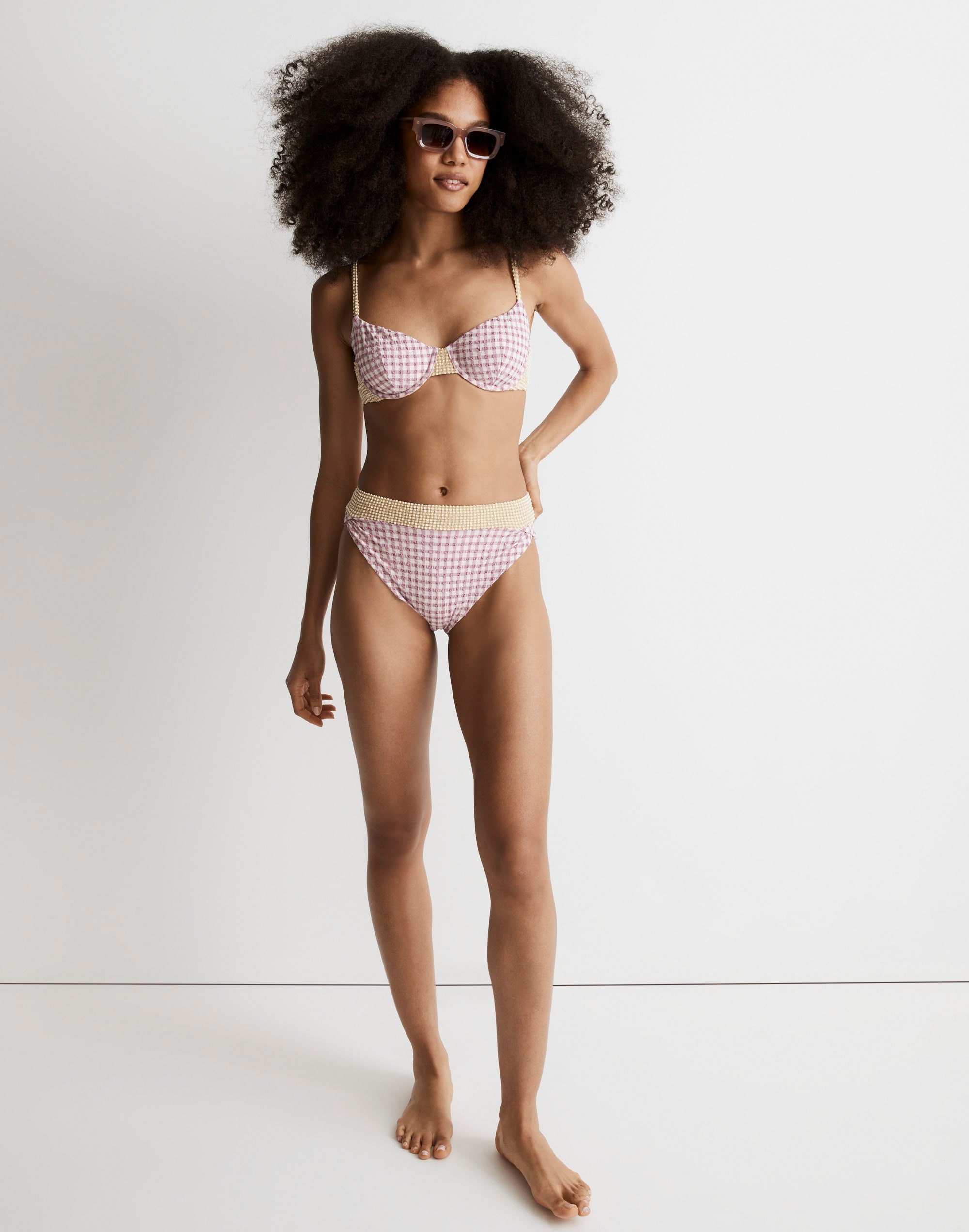 High-Rise Crossover Bikini Bottom in Linear Bloom