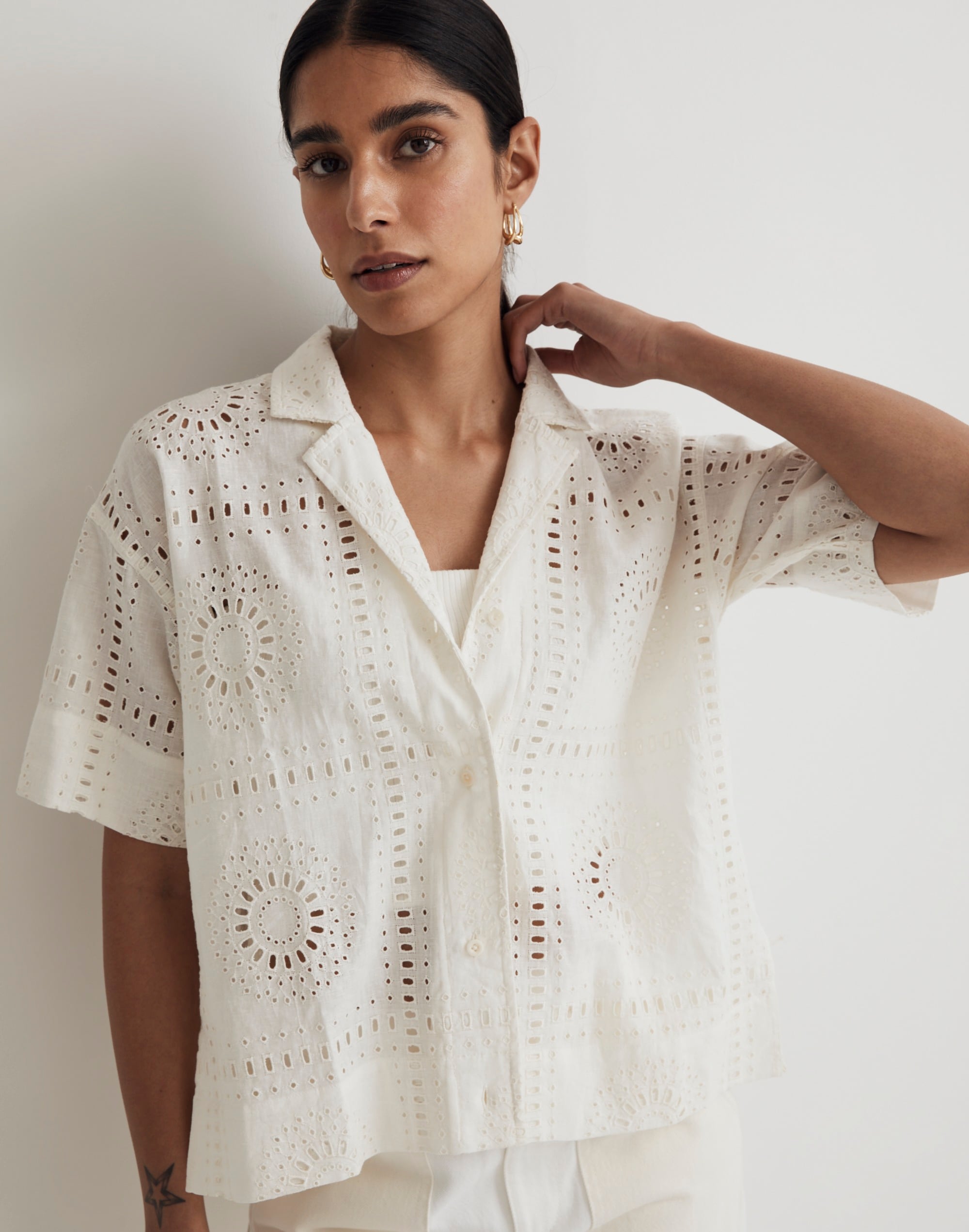 MW Eyelet Button-up Camp Shirt in Natural