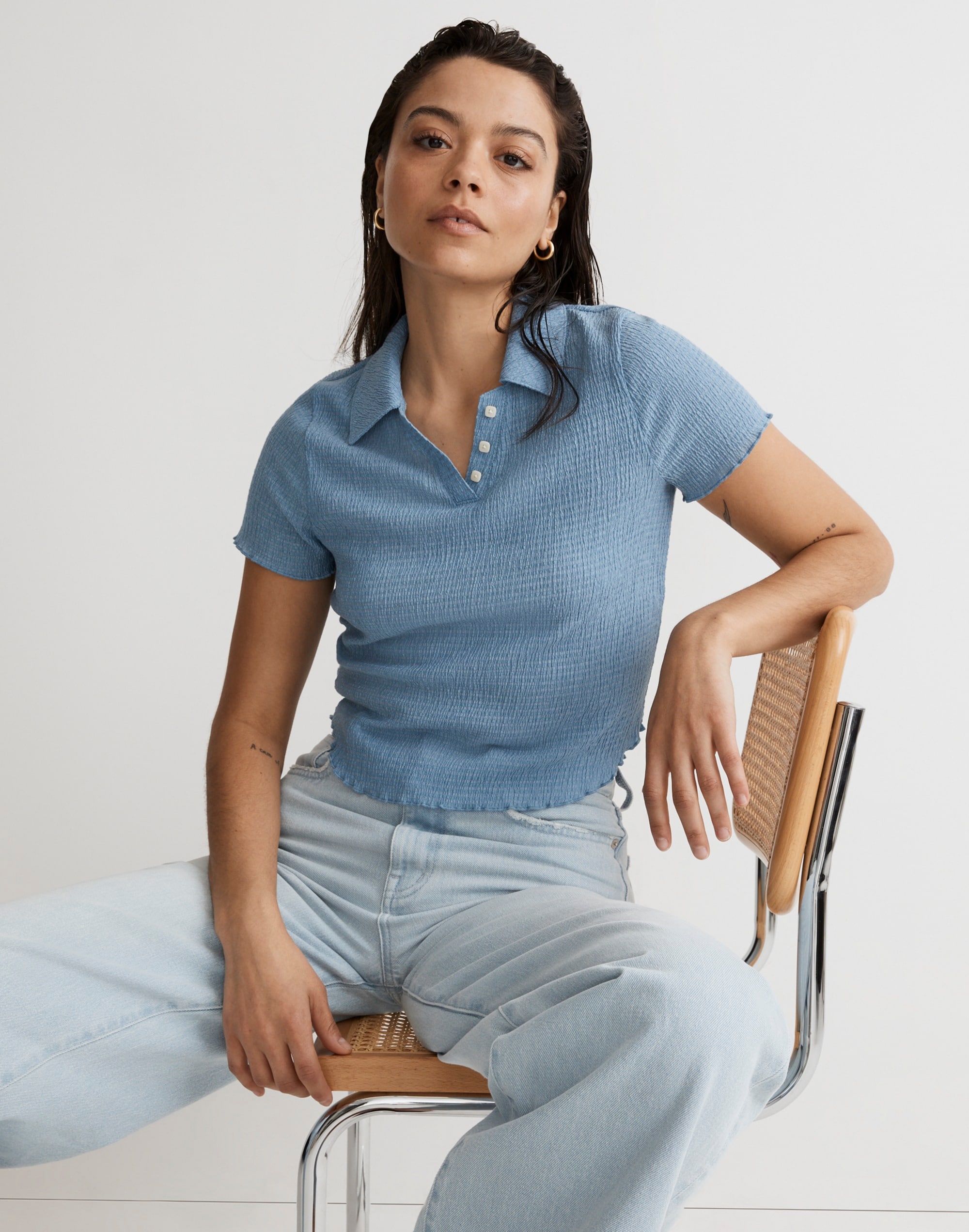 Crinkle Polo Crop Tee | Madewell