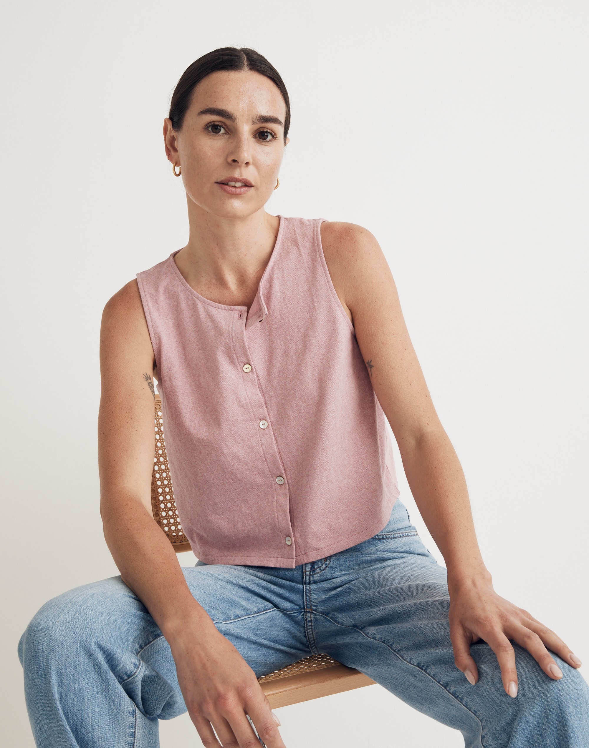 Button-Front Crewneck Crop Tank | Madewell