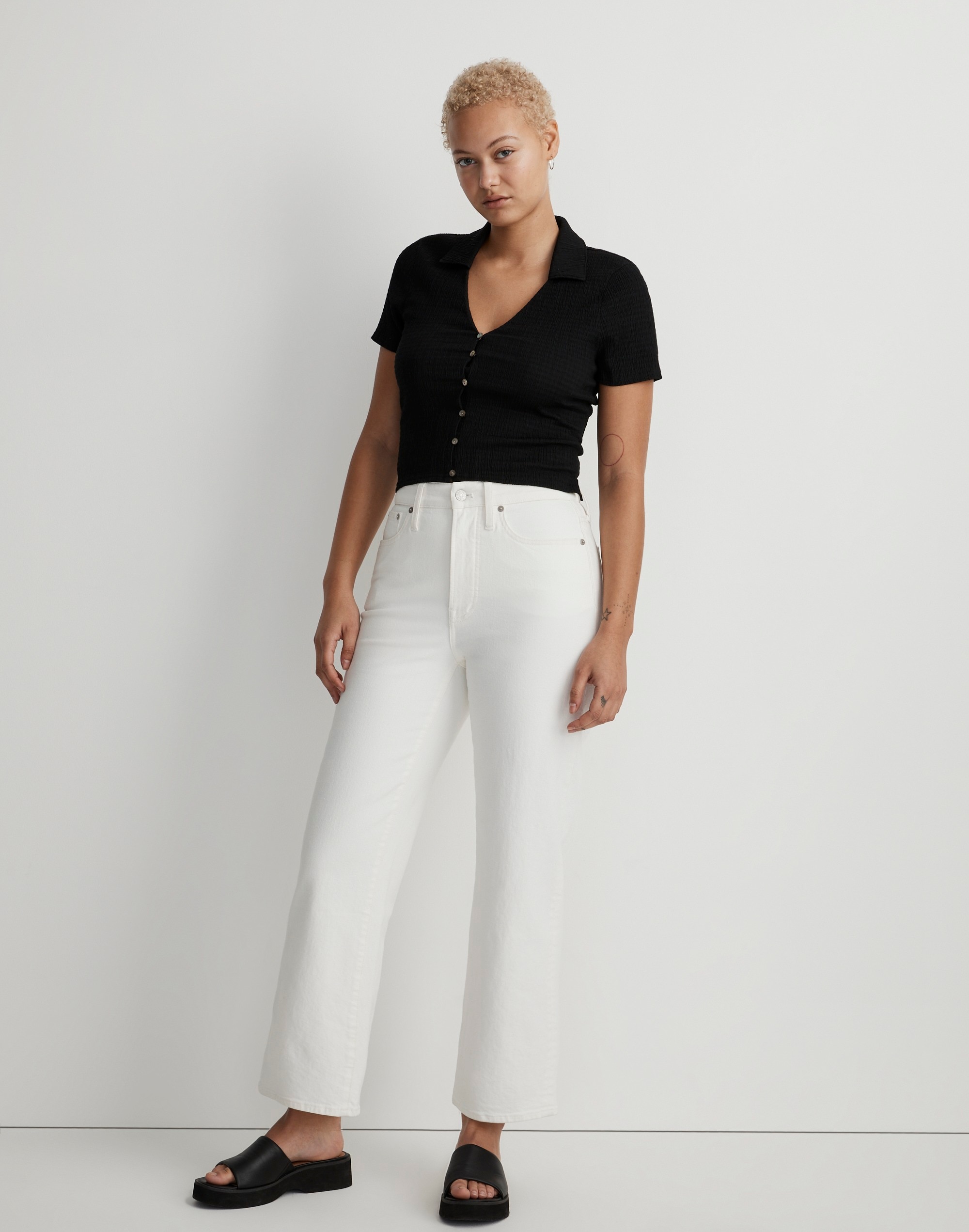 The Curvy Perfect Vintage Wide-Leg Crop Jean in Tile White