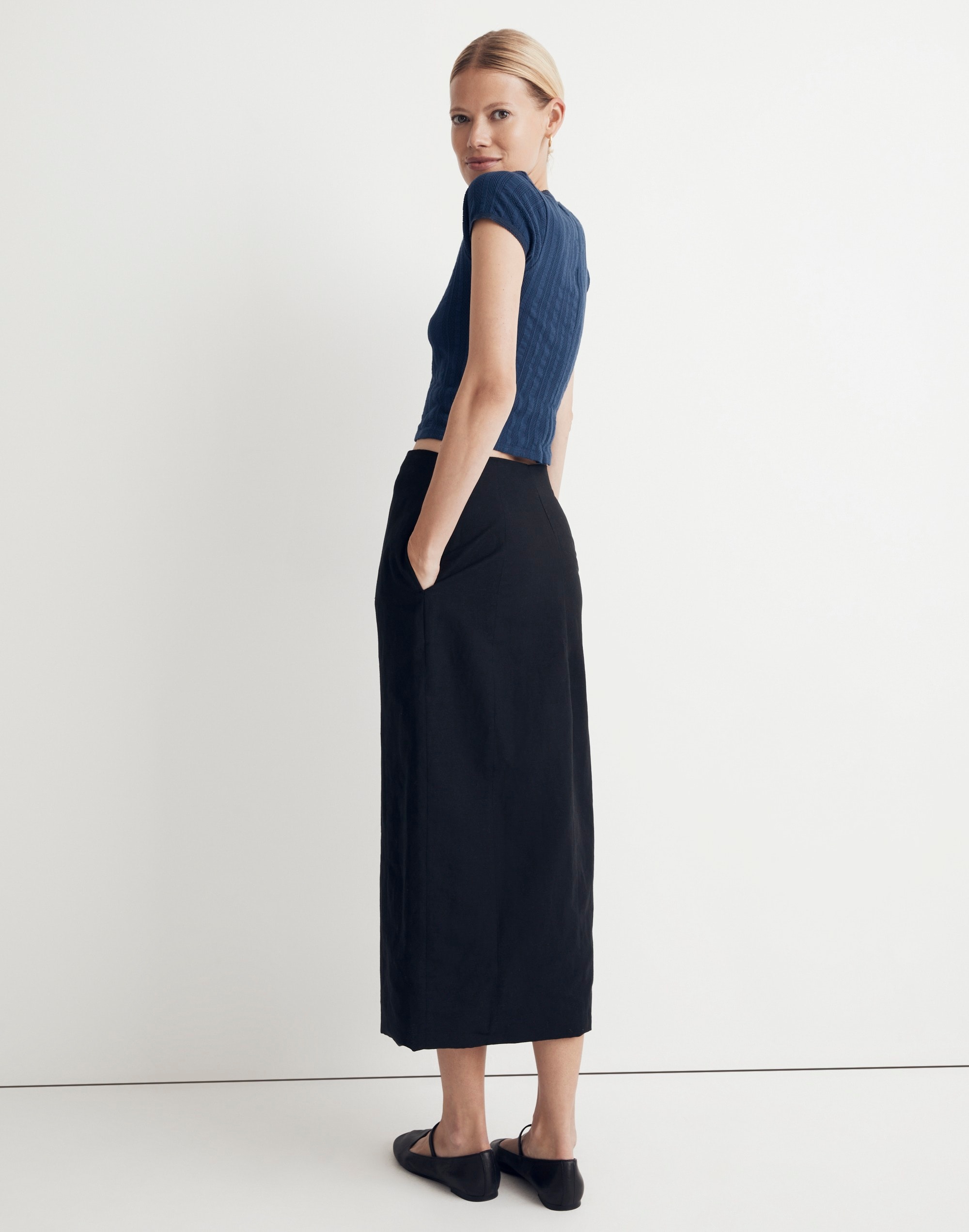 Linen-Cotton Blend Wrap Midi Skirt | Madewell