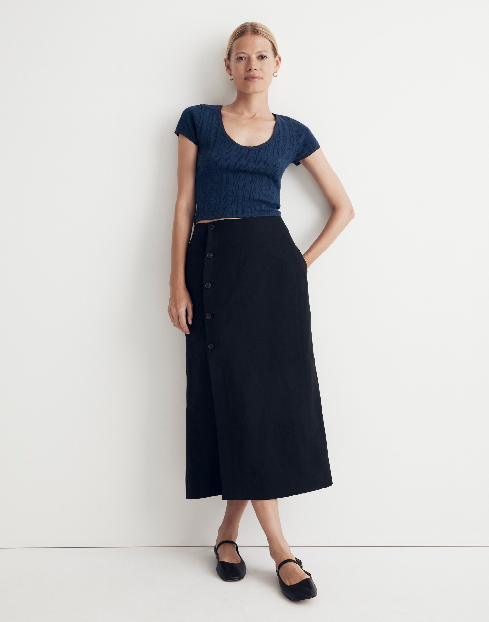 Linen-Cotton Blend Wrap Midi Skirt | Madewell