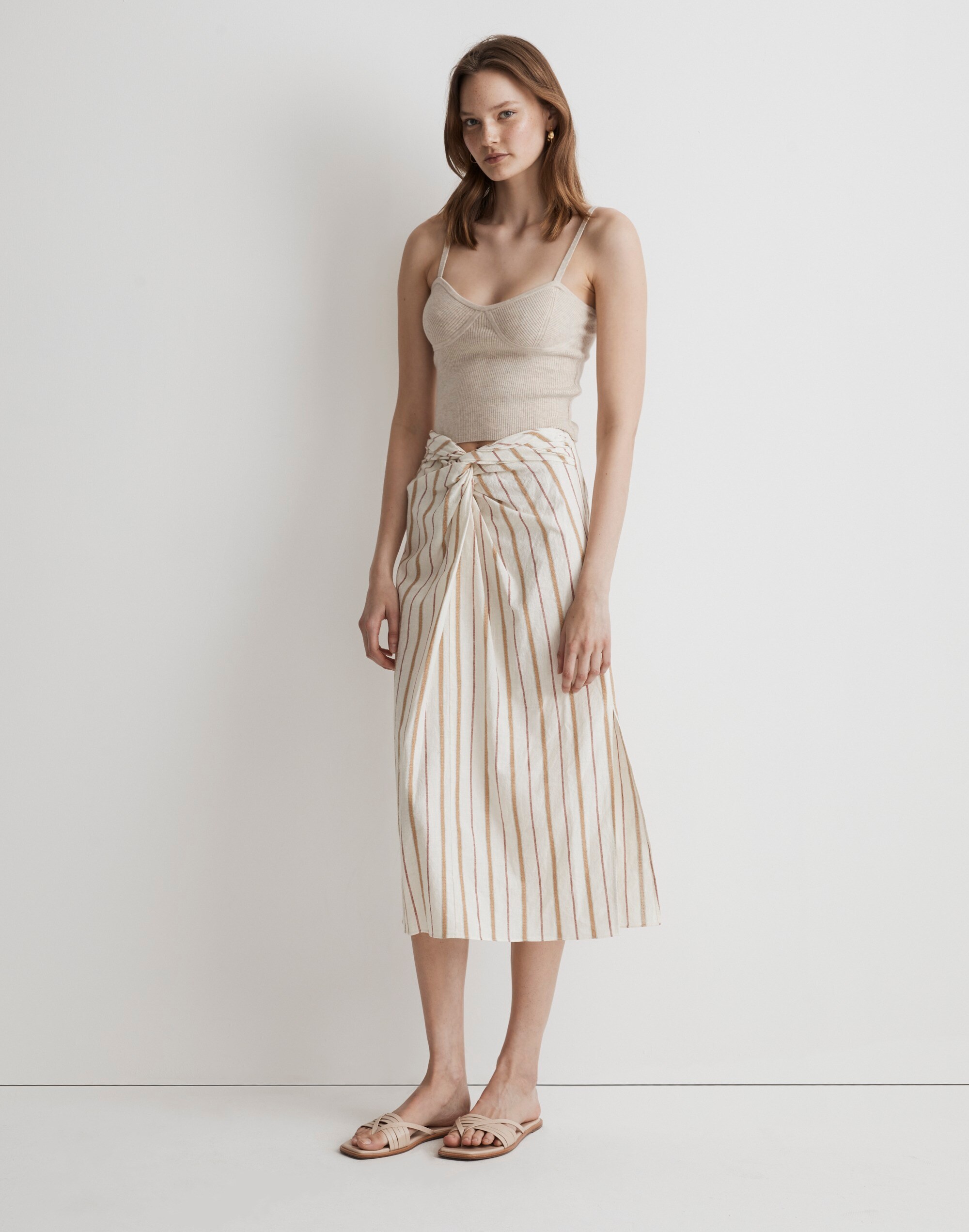 World of Crow Pleated Midi Skirt in Off White