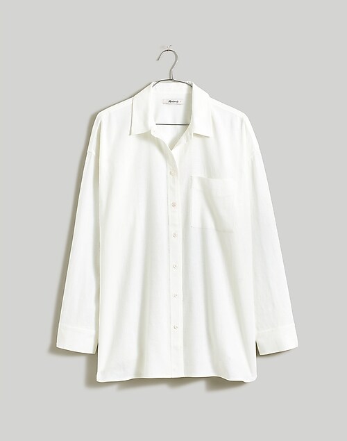 Women's Oversized Linen Blend Button-Through Shirt, Women's Tops