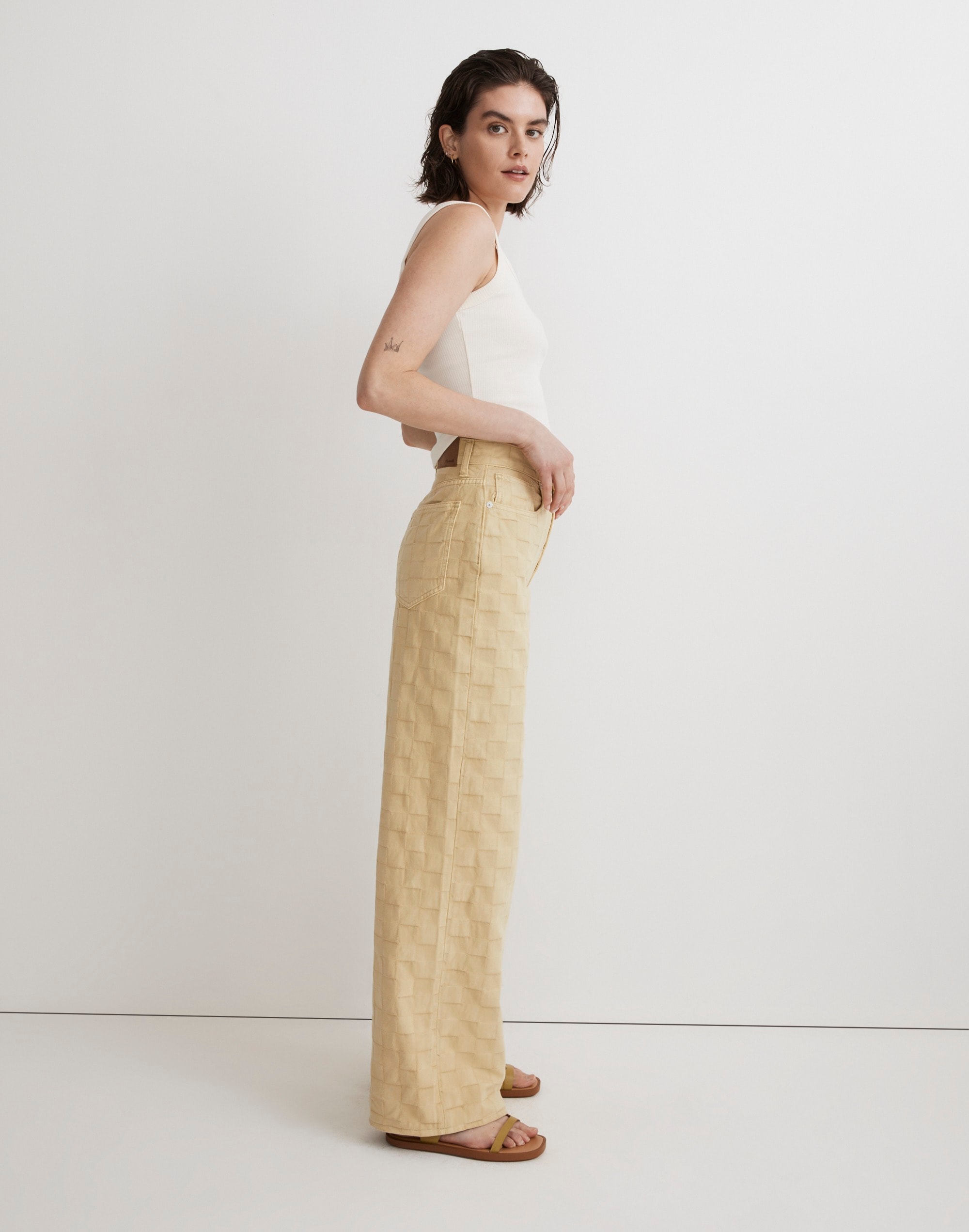 Superwide-Leg Jeans in Checkerboard Jacquard