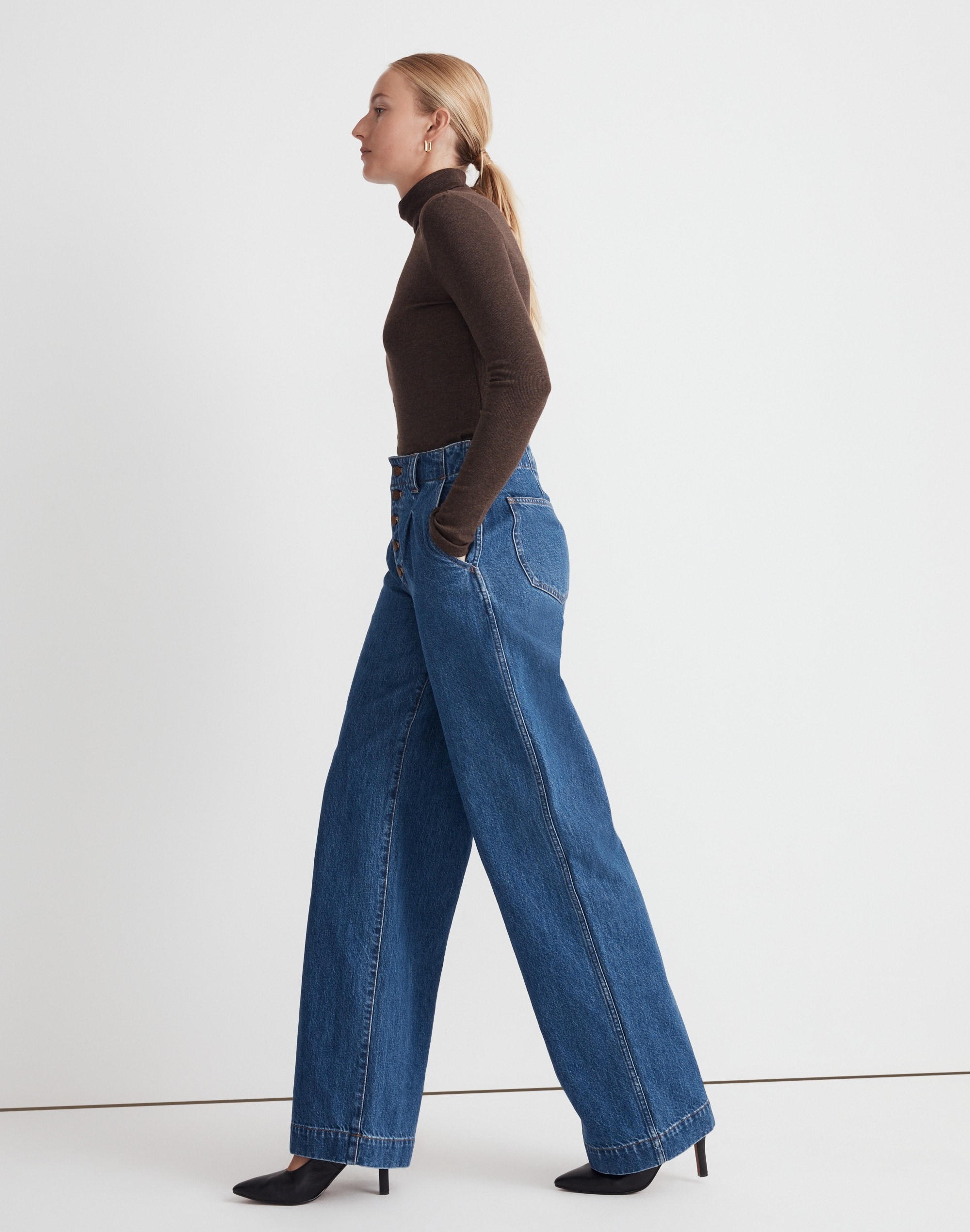 Superwide-Leg Jeans in Myler Wash: Pleated Edition