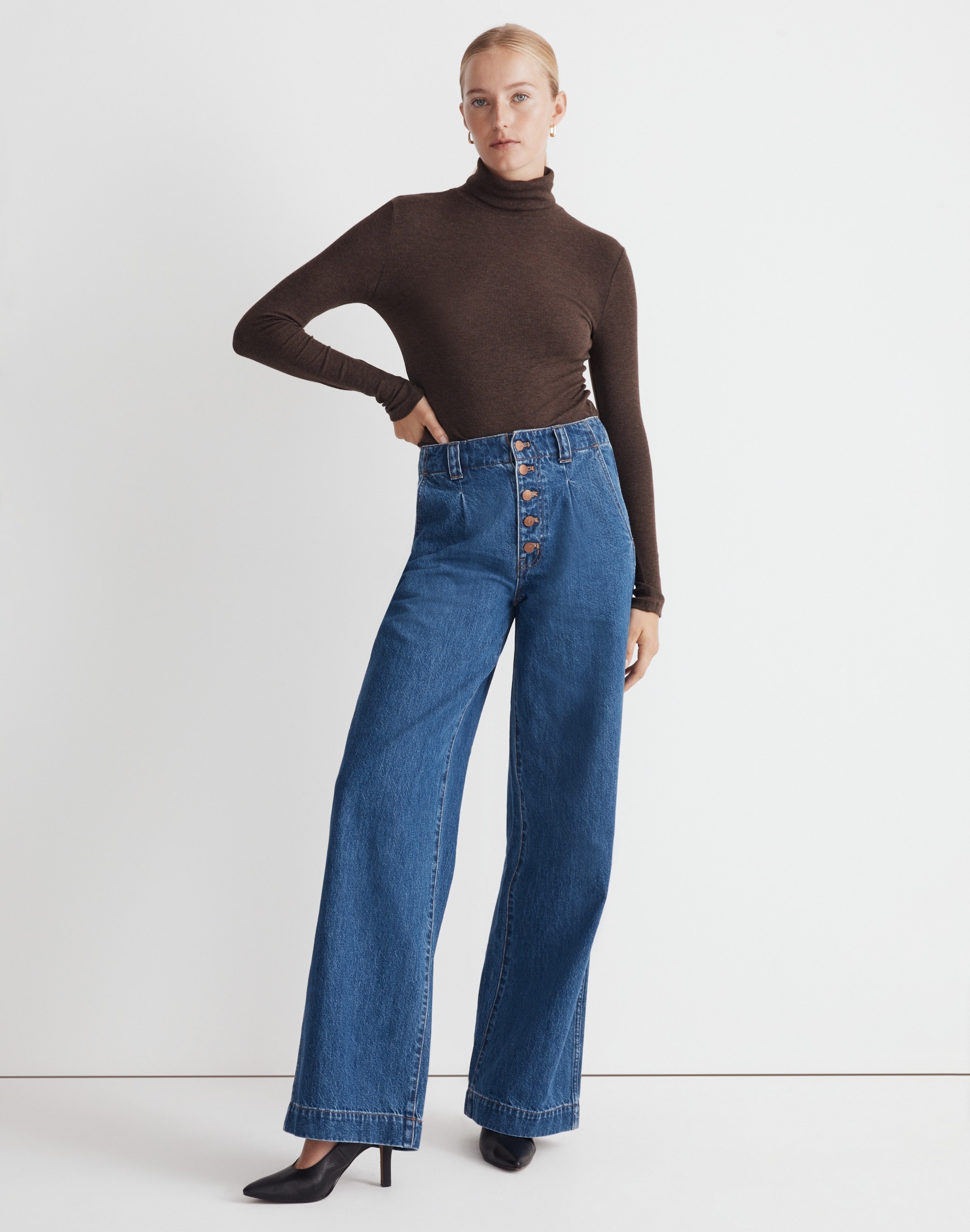 Superwide-Leg Jeans in Myler Wash: Pleated Edition