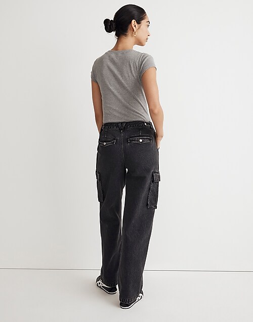 Low-Slung Straight Cargo Jeans in Ranney Wash