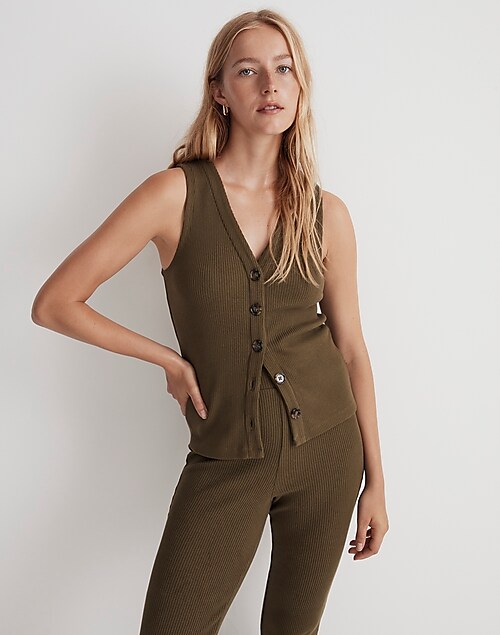 Ribbed Button-Front Vest