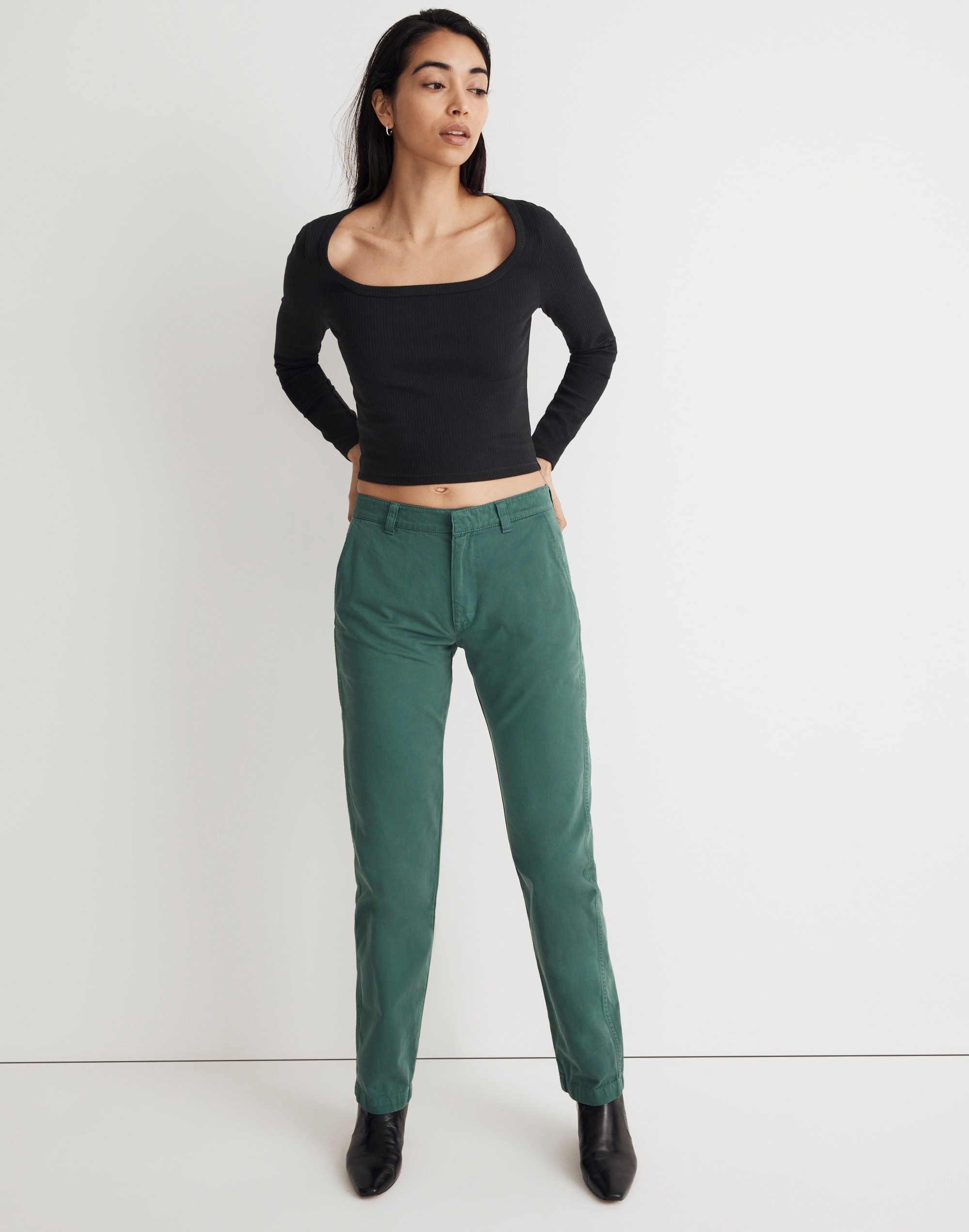 Garment-Dyed Low-Slung Straight Chino Pants