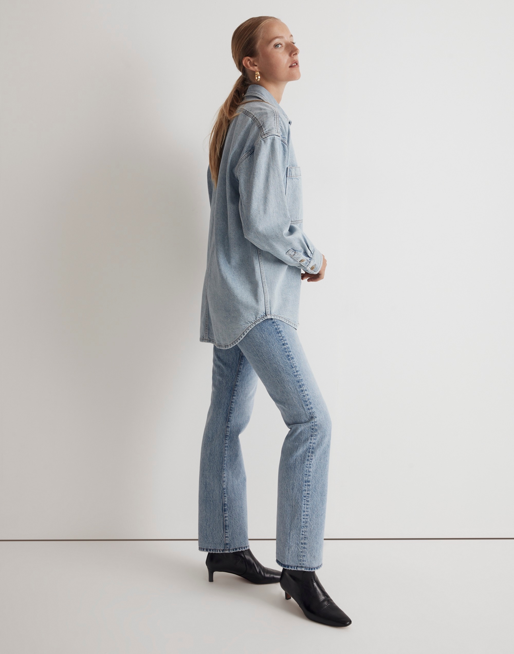 Denim Oversized Button-Up Shirt in Derussey Wash