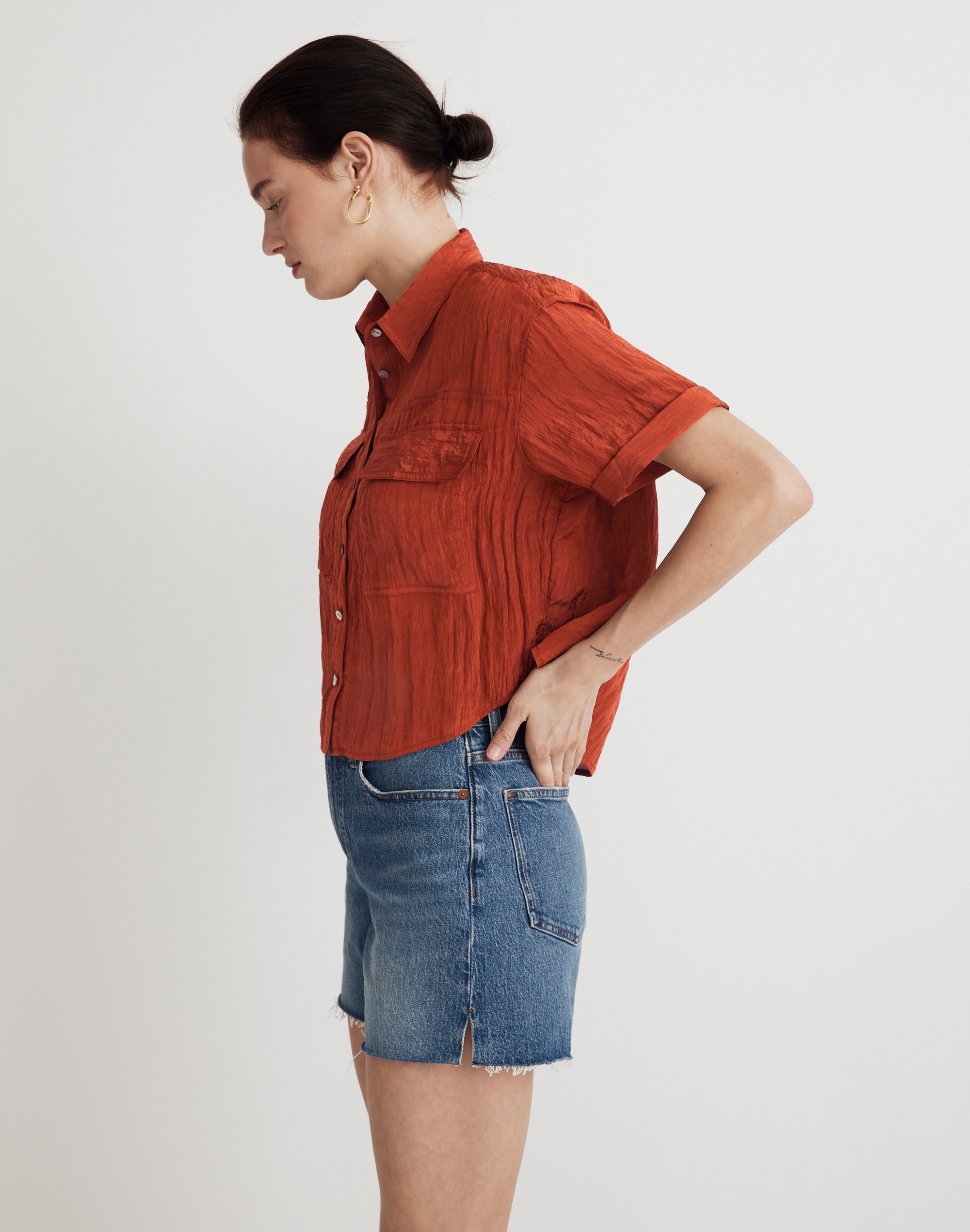 Crinkled Utility Button-Up Shirt | Madewell