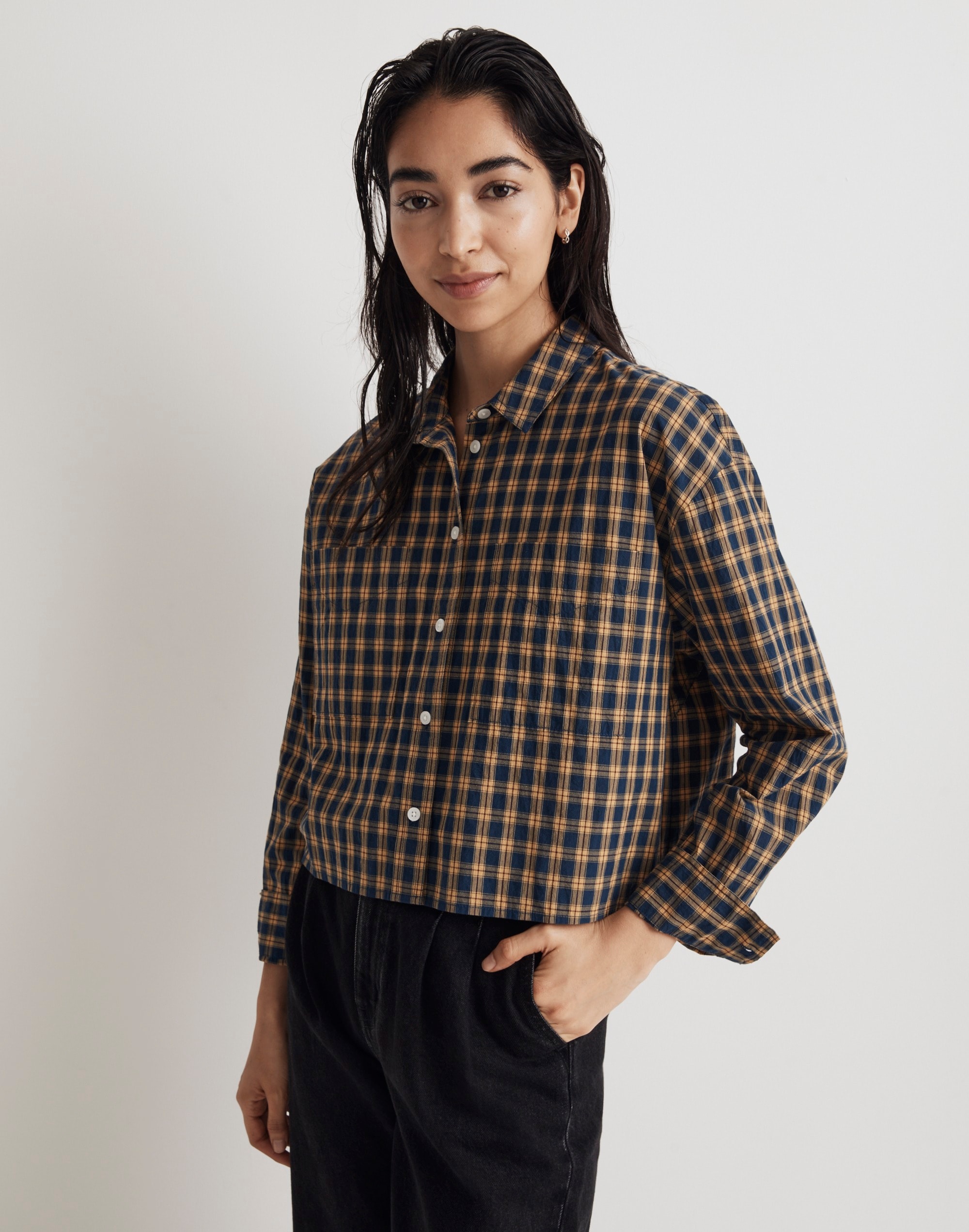 The Signature Poplin Crop Shirt in Plaid | Madewell