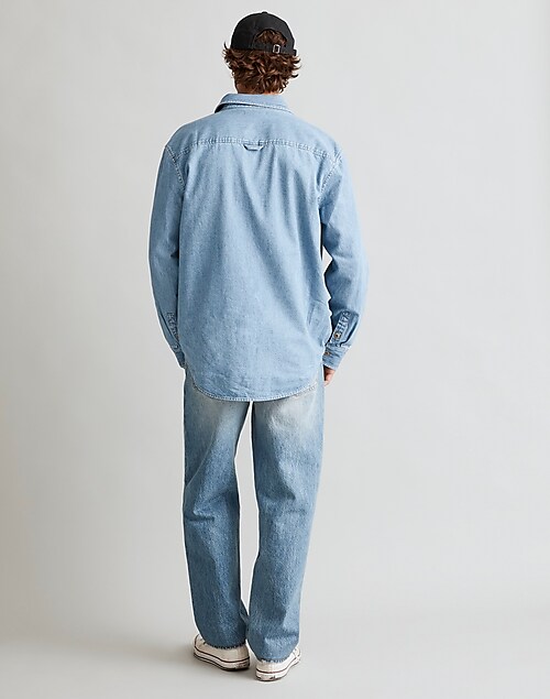 Flowerisque - Long-Sleeve Plain Shirt / Denim Midi A-Line Overall