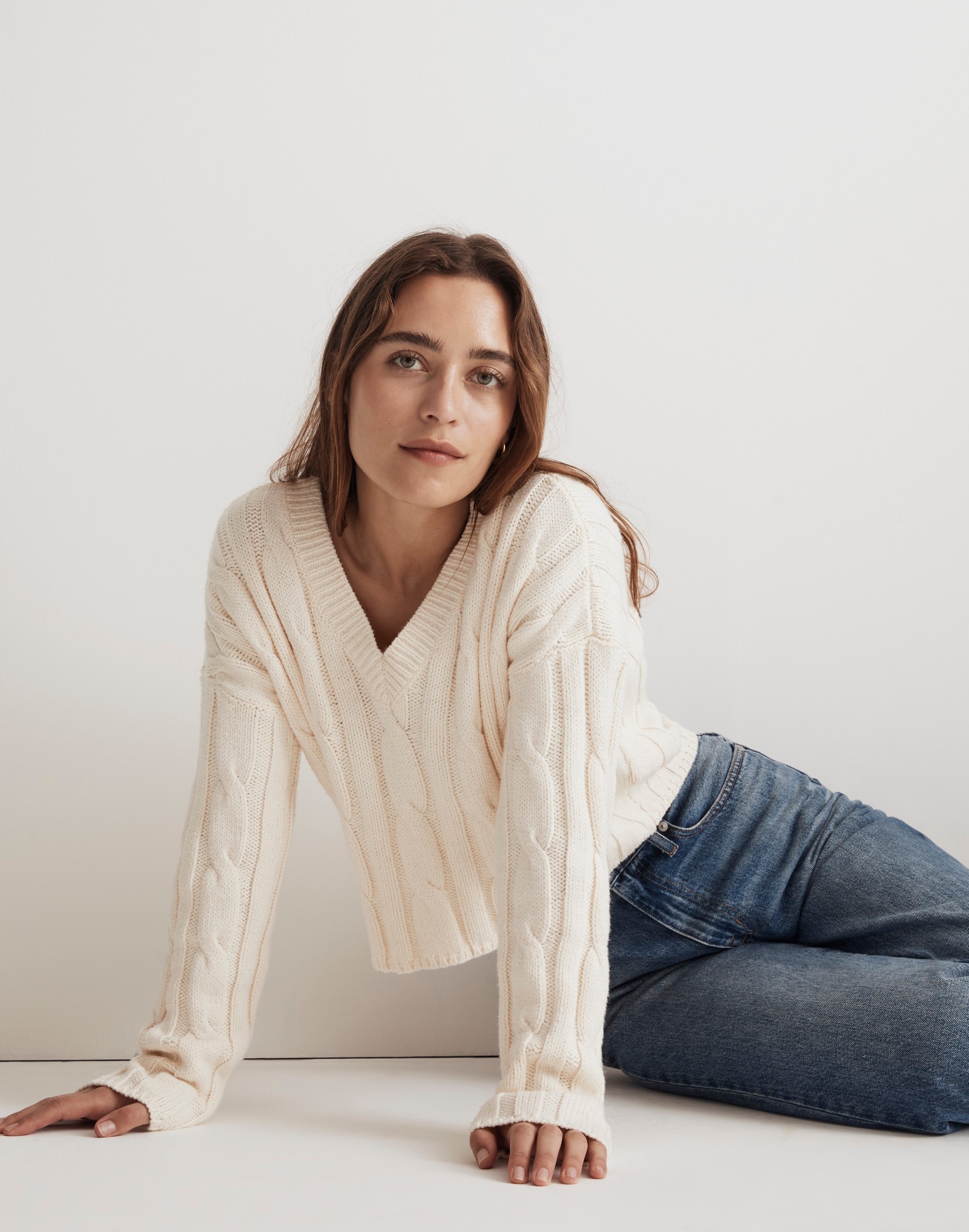 Cable-Knit V-Neck Crop Sweater | Madewell