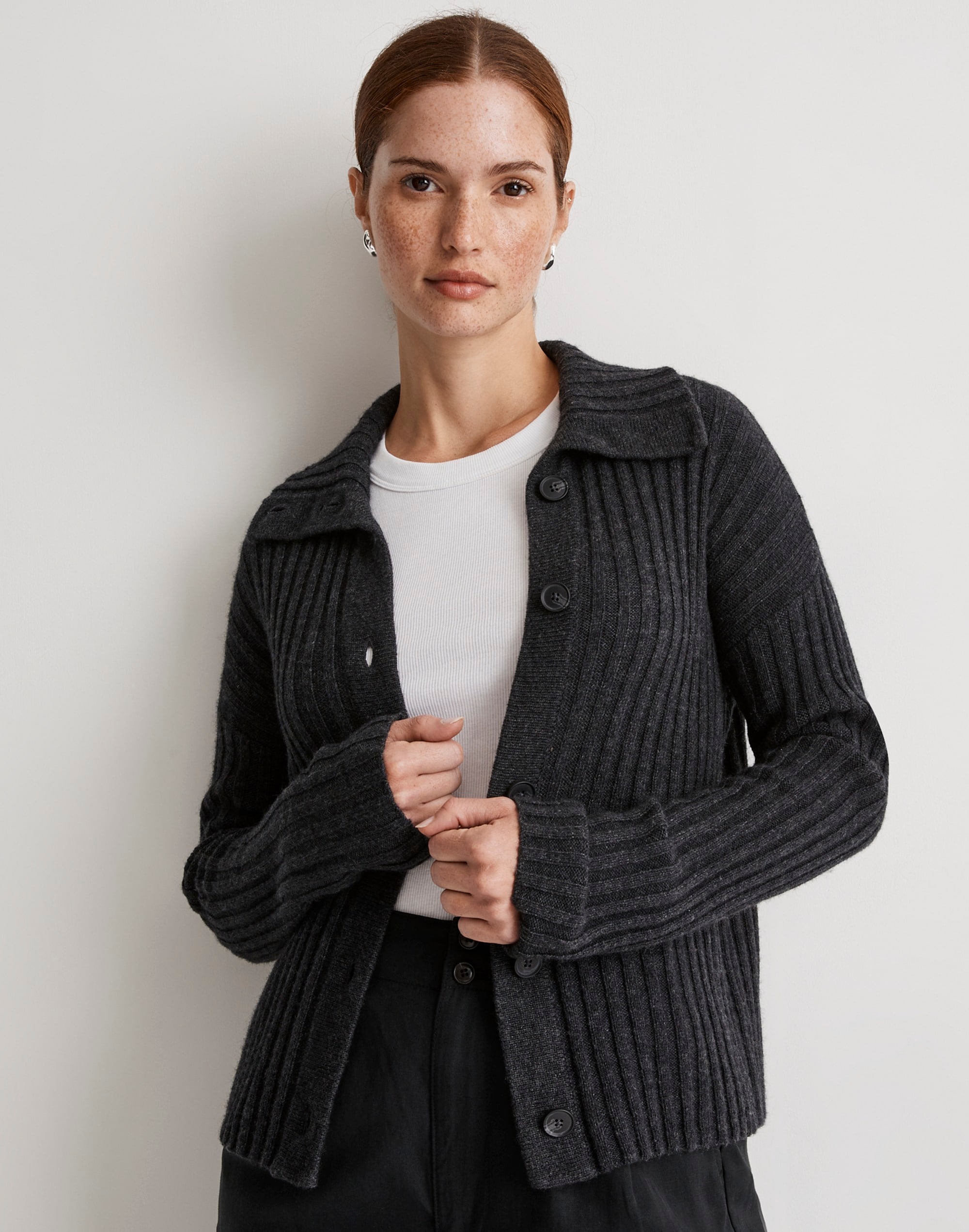 Oversize-Collar Cardigan Sweater