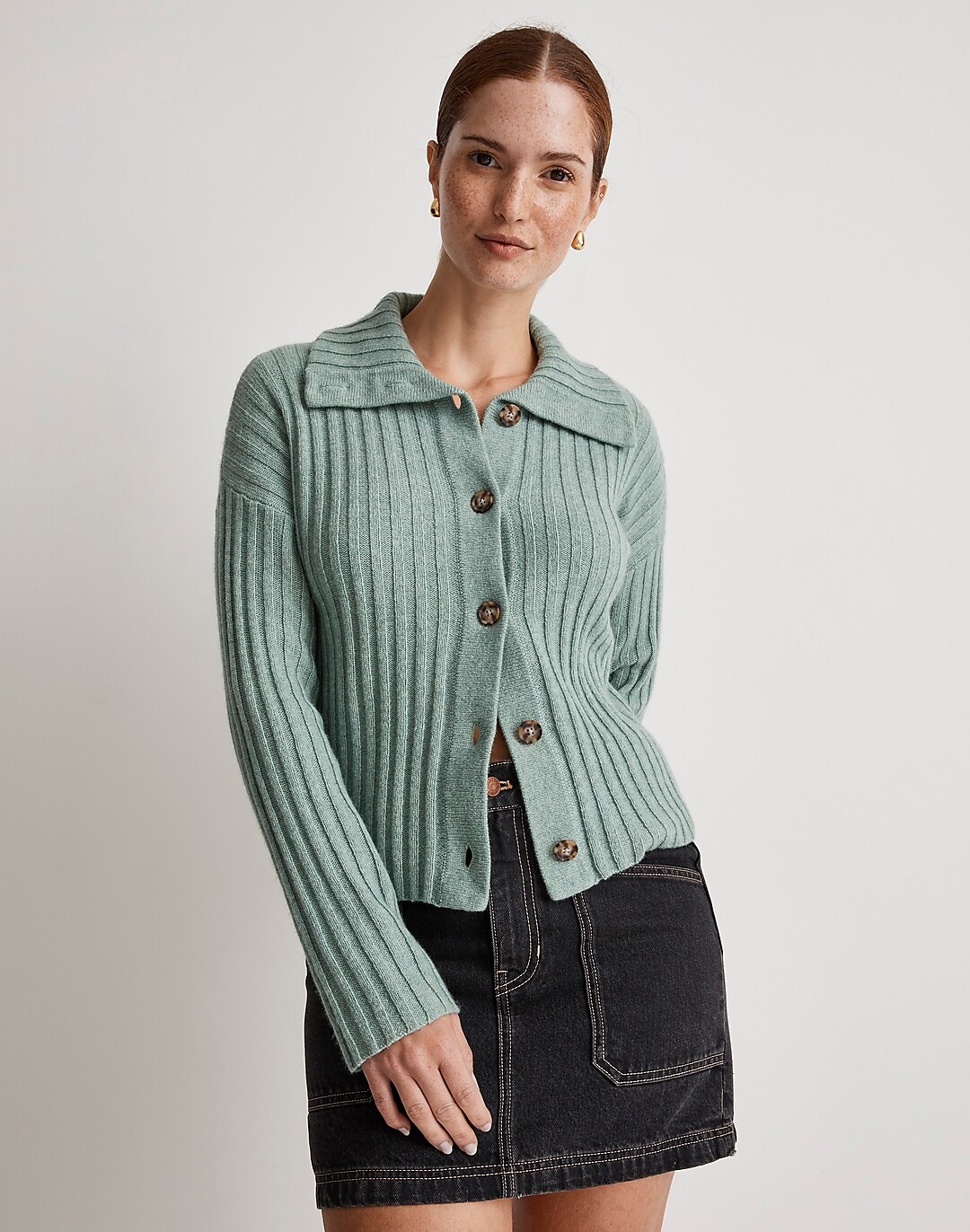 Oversize-Collar Cardigan Sweater