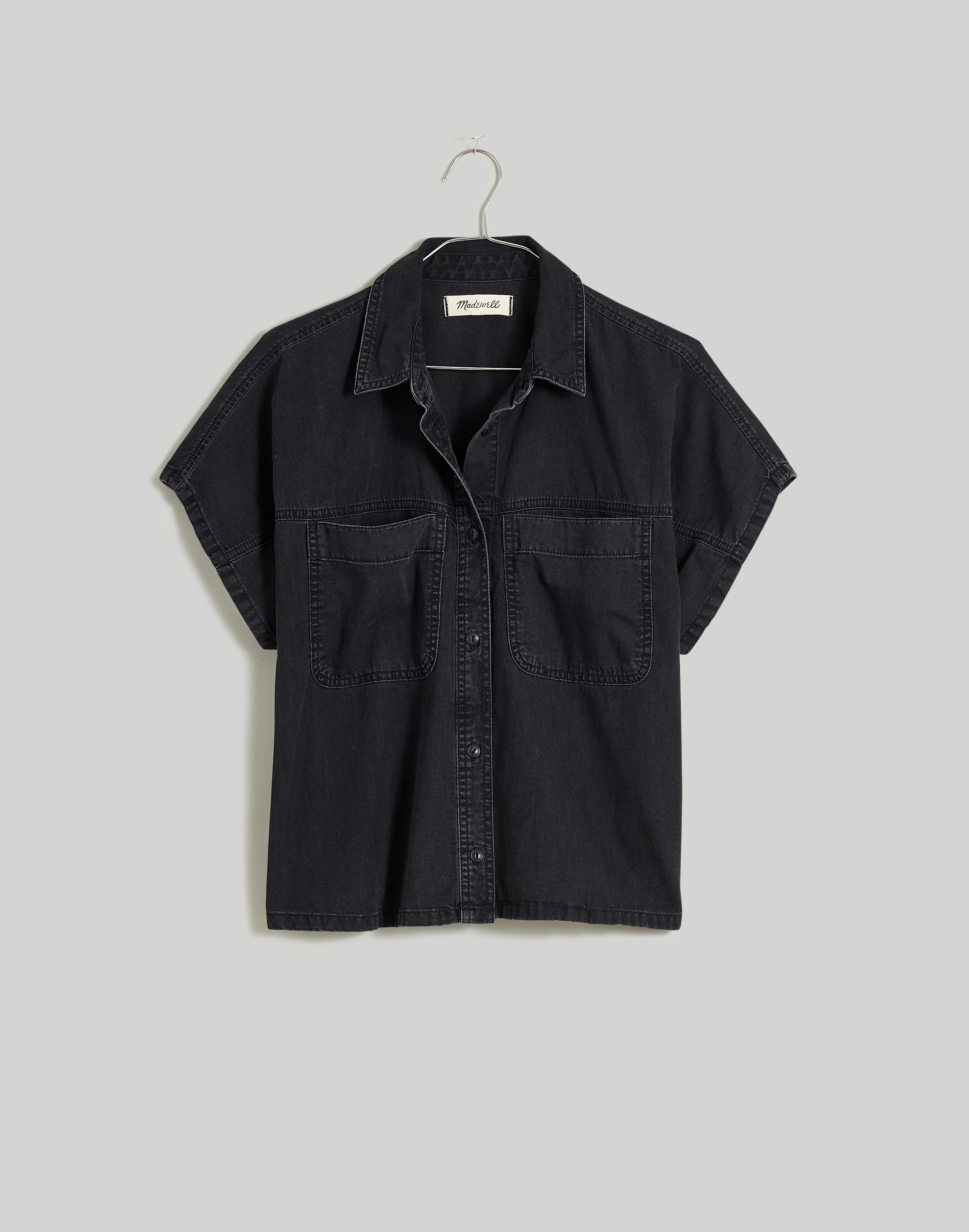 Denim Slanted-Yoke Crop Button-Up Shirt Lunar Wash | Madewell