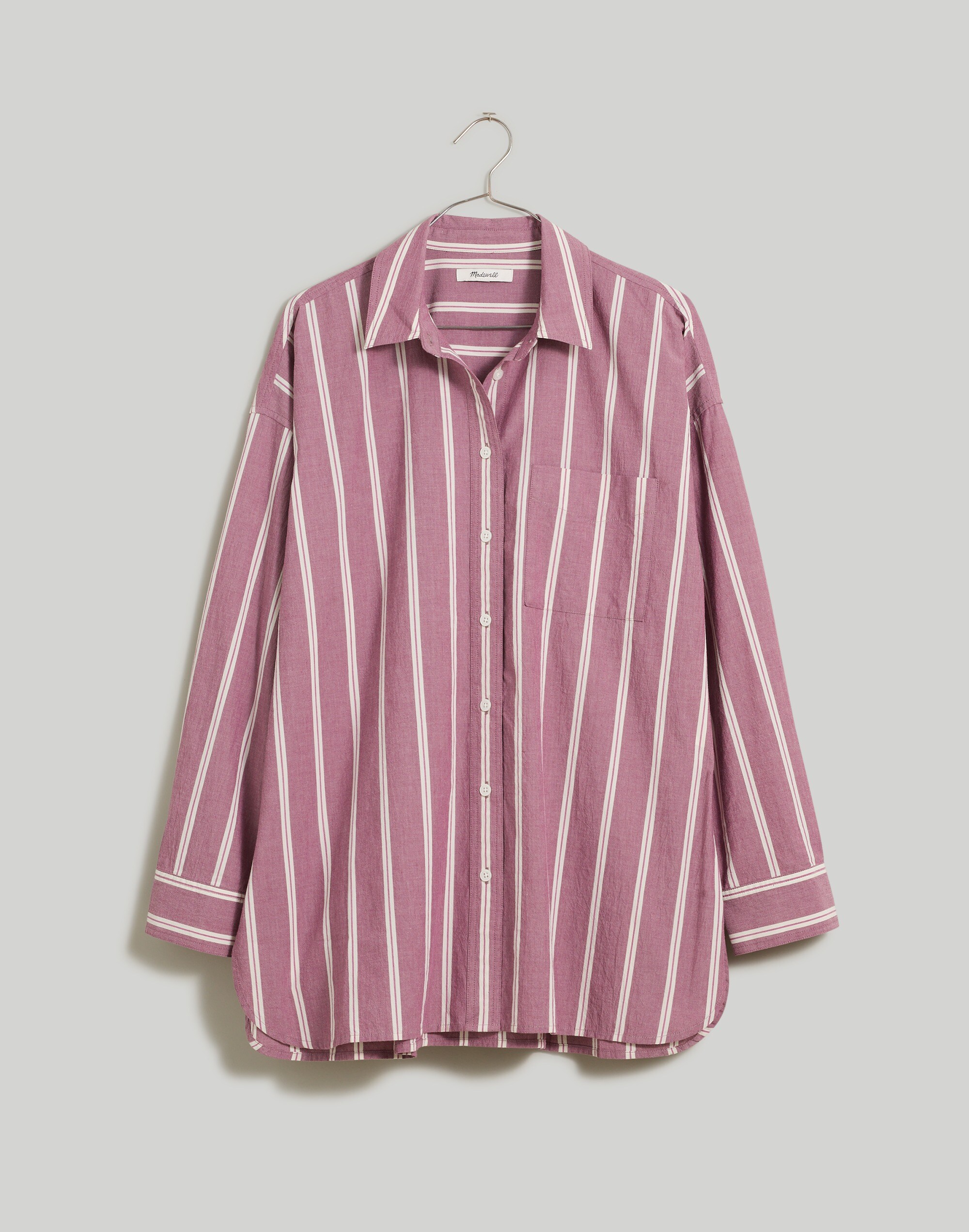 madewell pink and white striped shirt