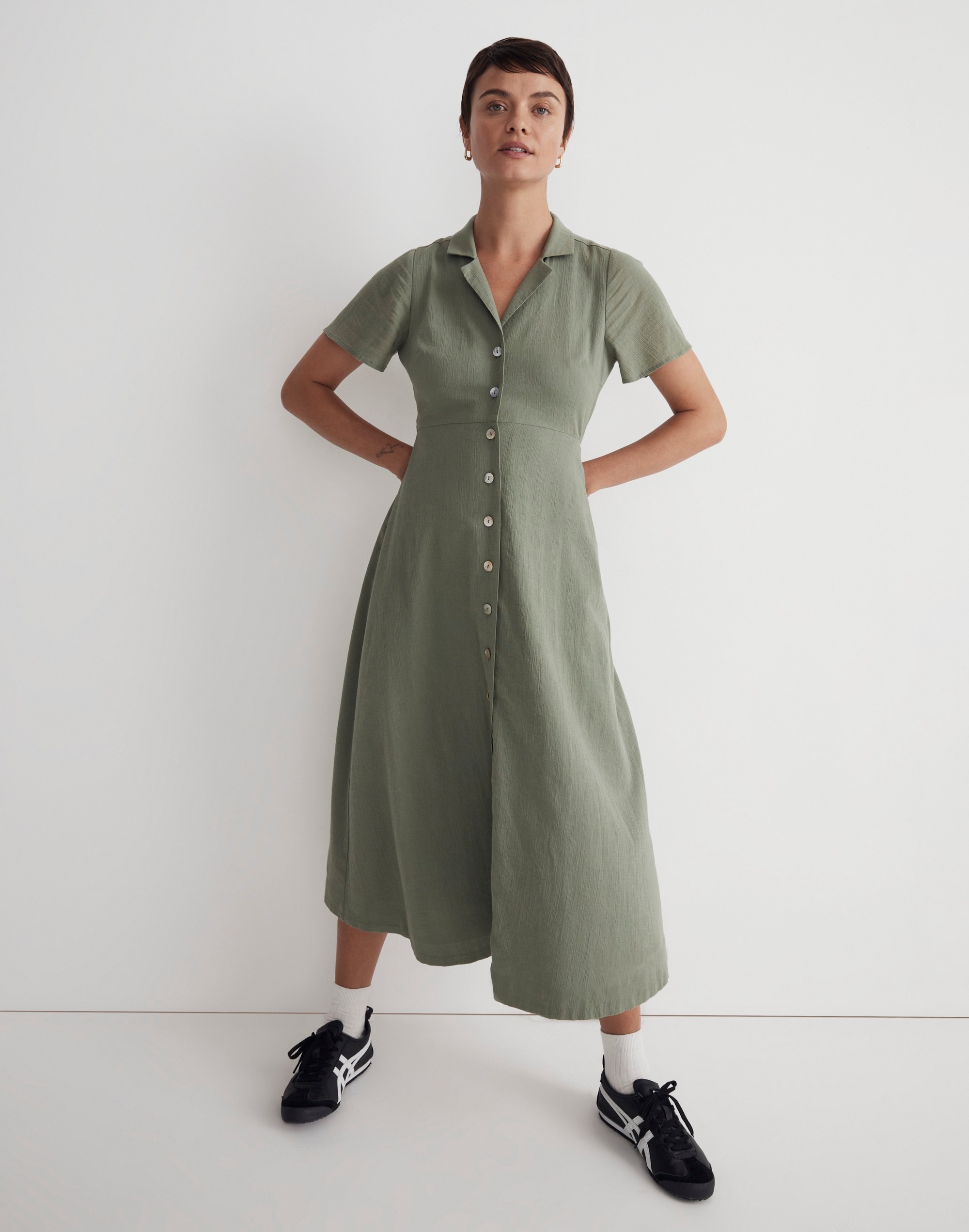 Crinkle Cotton Button-Front Midi Dress | Madewell