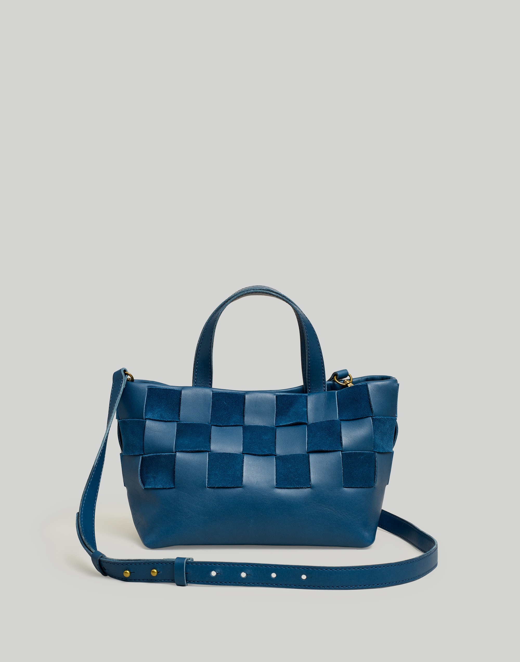 The Basketweave Mini Crossbody Tote in Leather and Suede