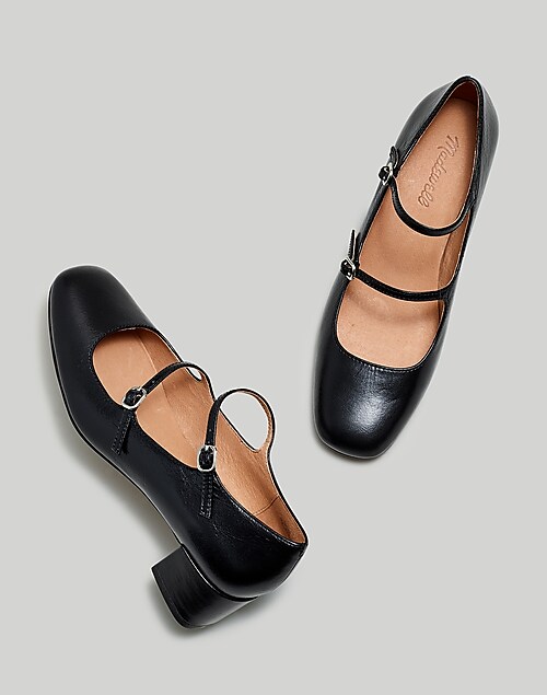 Office Black Multi Strap Mary Jane Block Heel Shoes