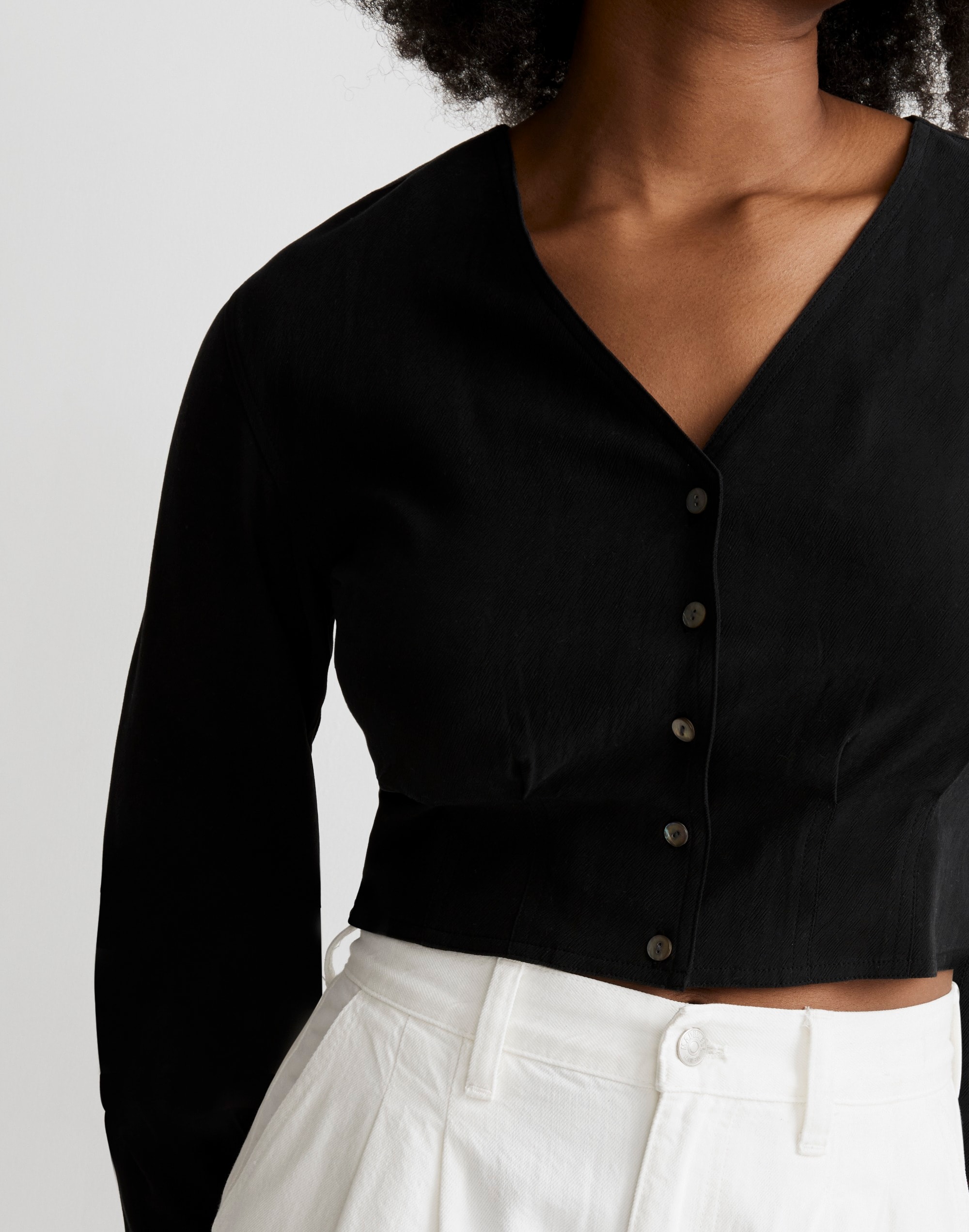 V-Neck Button-Front Crop Shirt Lusterweave | Madewell