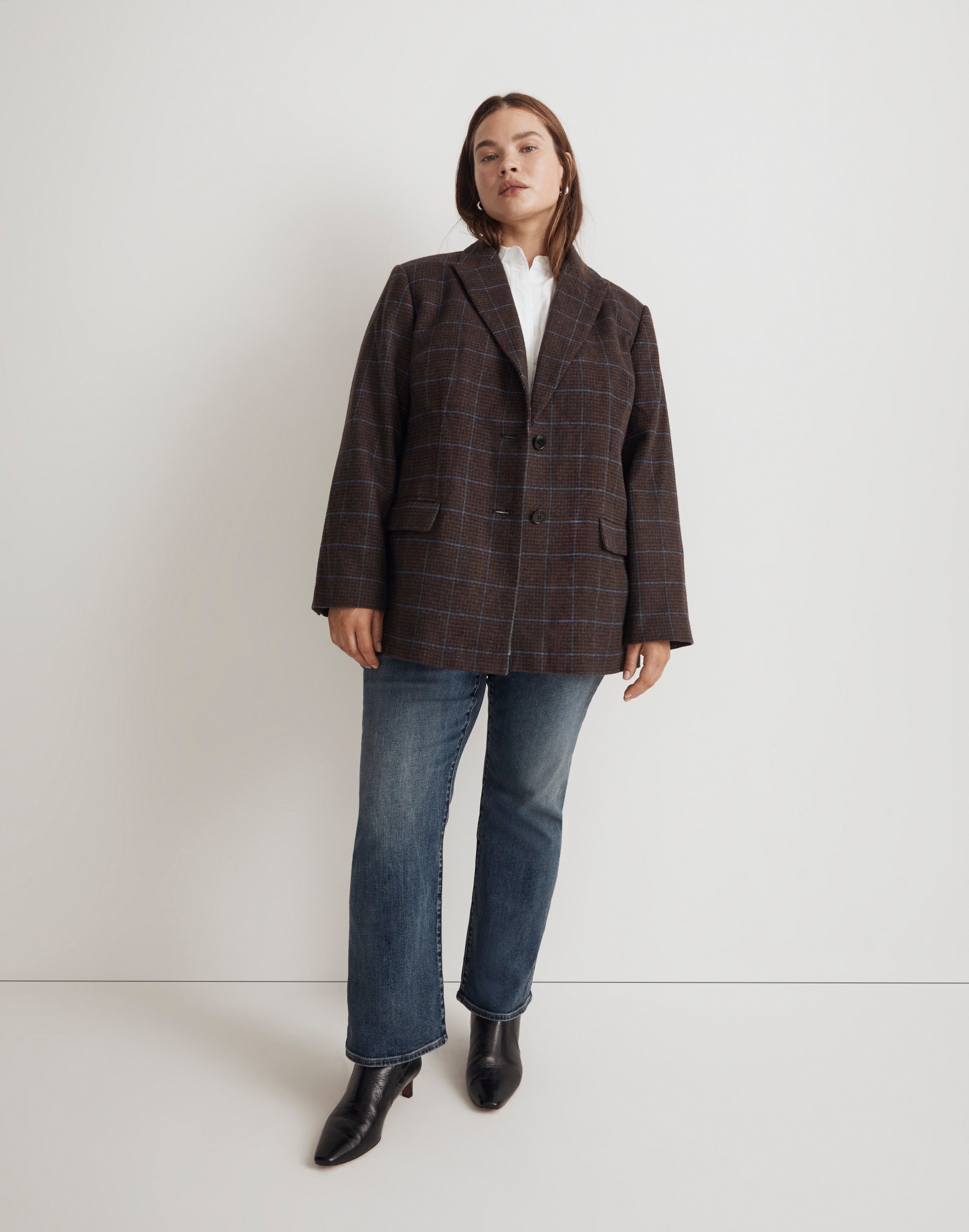 The Bedford Oversized Belted Blazer in Plaid Wool Blend