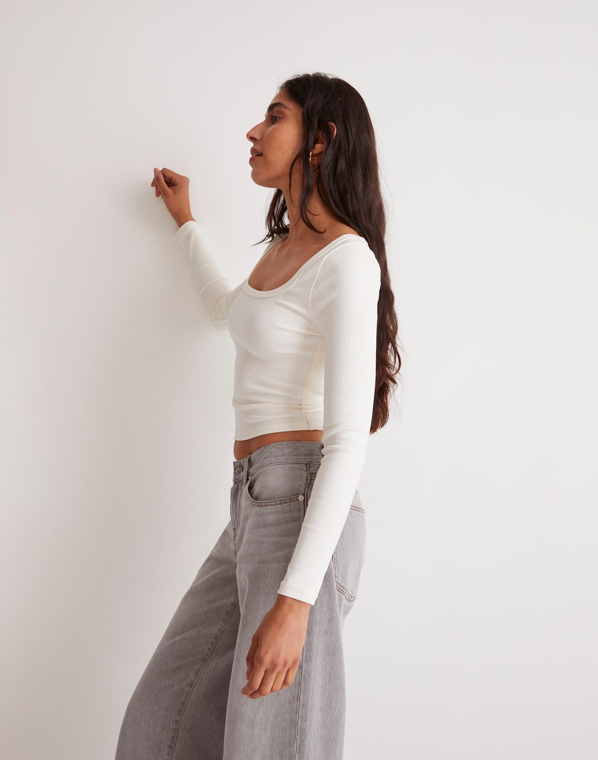 Square-Neck Long-Sleeve Crop Tee Sleekhold | Madewell