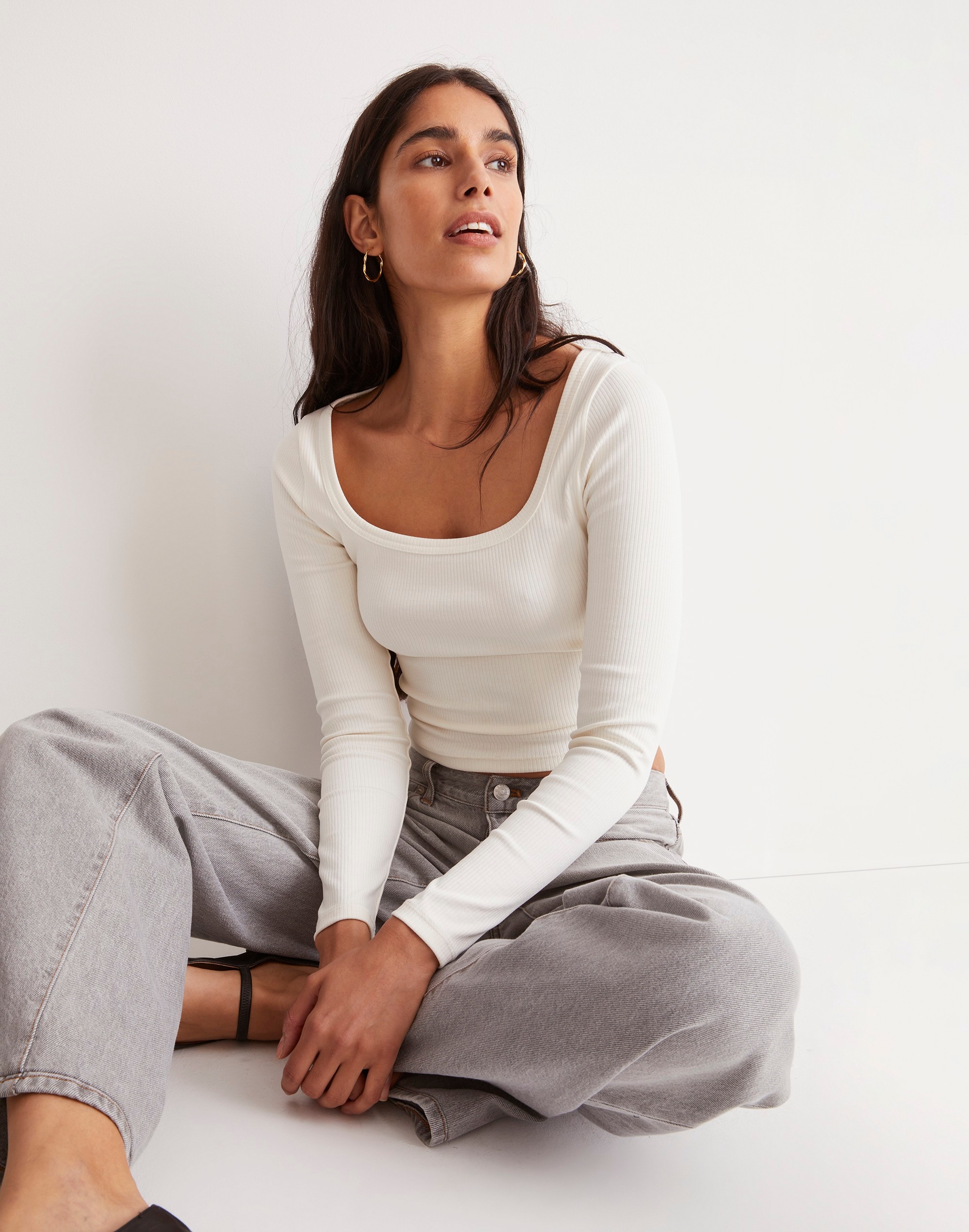 Square-Neck Long-Sleeve Crop Tee Sleekhold | Madewell