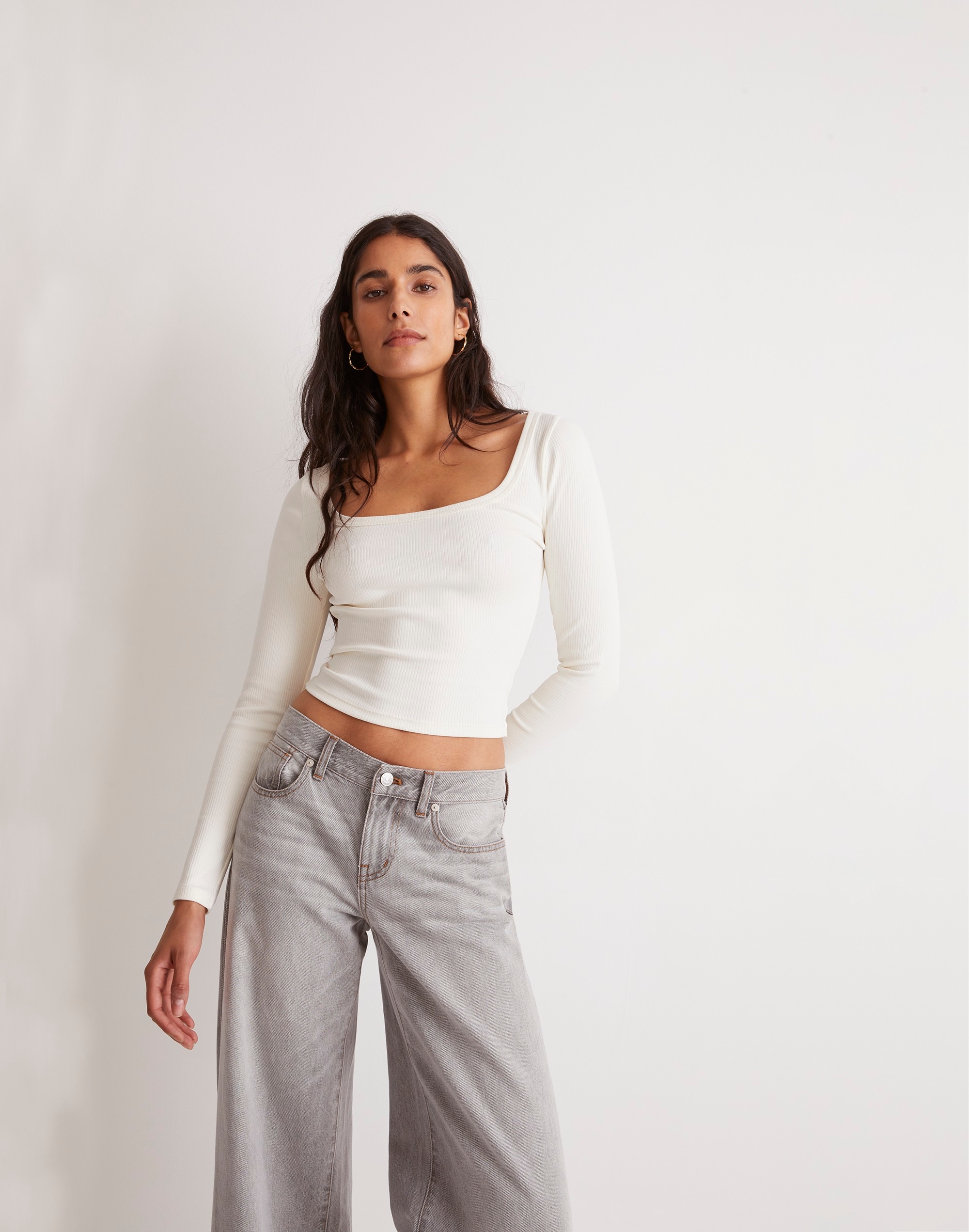 Square-Neck Long-Sleeve Crop Tee Sleekhold | Madewell