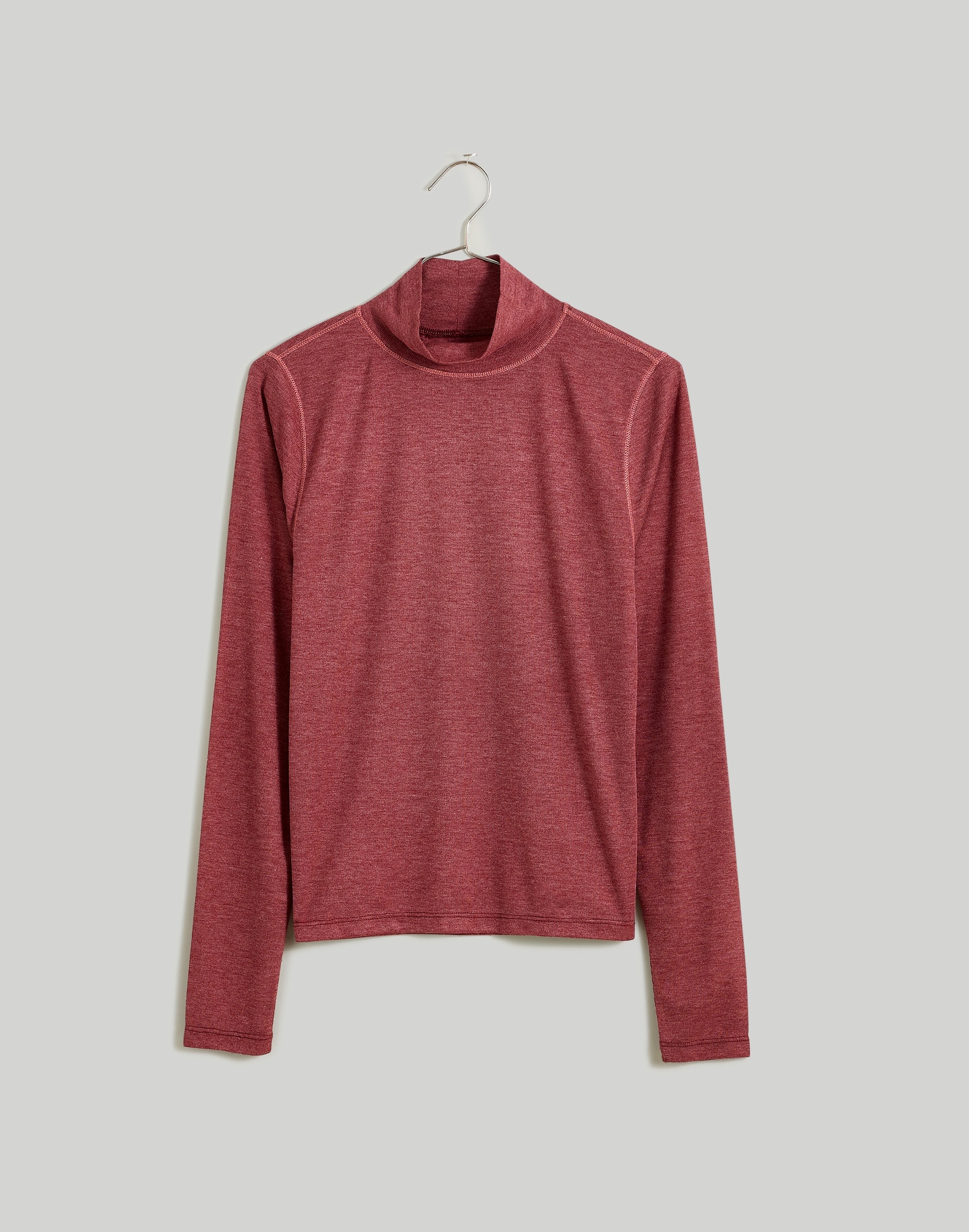 Mw Semi-sheer Mockneck Tee In Hthr Merlot