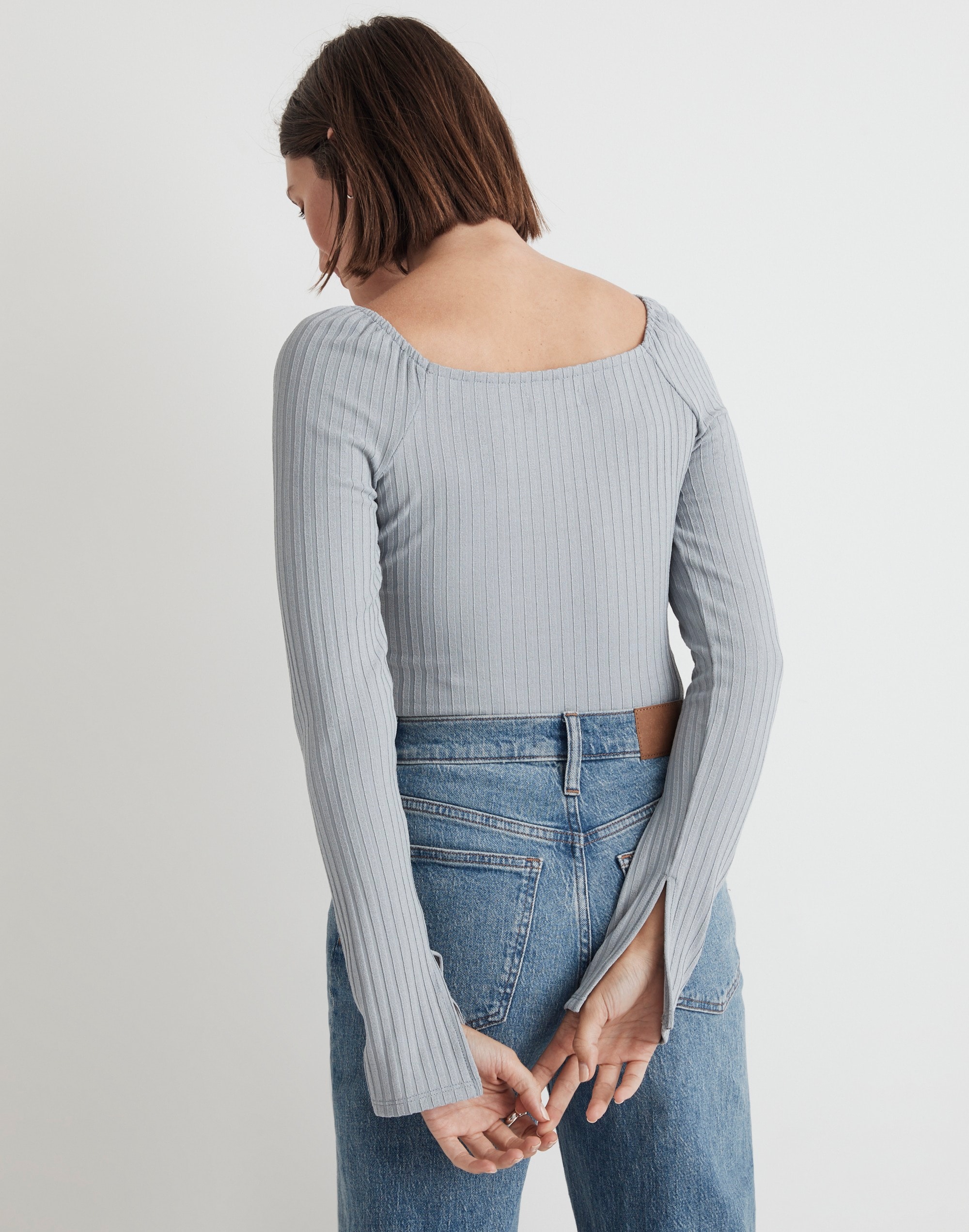 Ribbed Square-Neck Long-Sleeve Tee