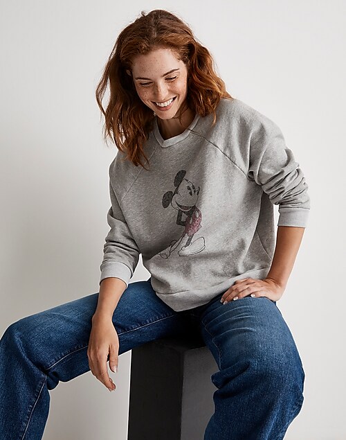 Hoodies & Sweatshirts, Mickey Mouse Sitting Oversized Print Womens Crew  Sweatshirt