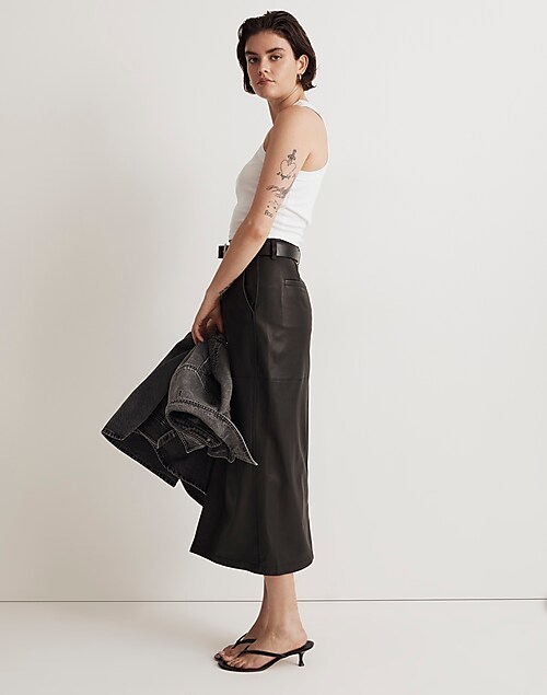 Good American Women's Better Than Leather Midi Skirt, Size 16, Black