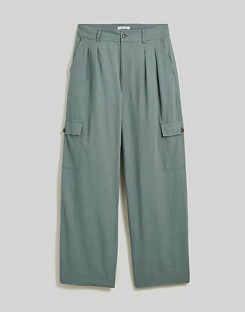 Black Linen Tapered Pants Loose Elastic Waist Trousers Baggy Green