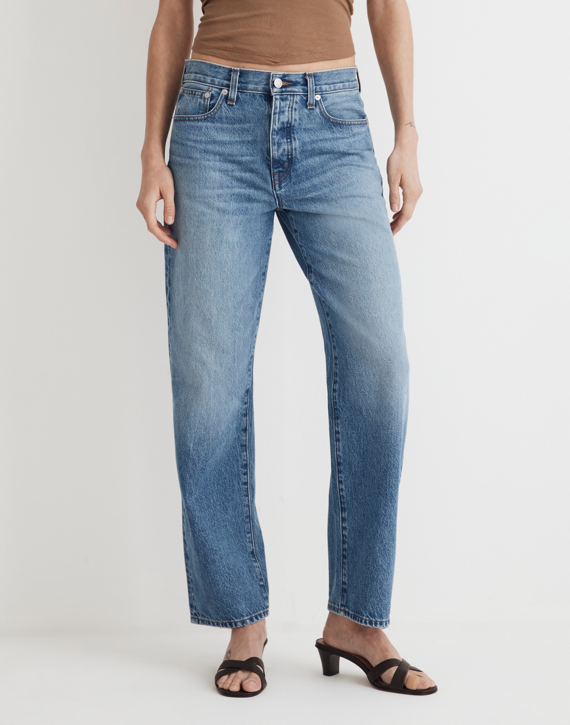 Straight Leg Crop Jeans - Elba Wash