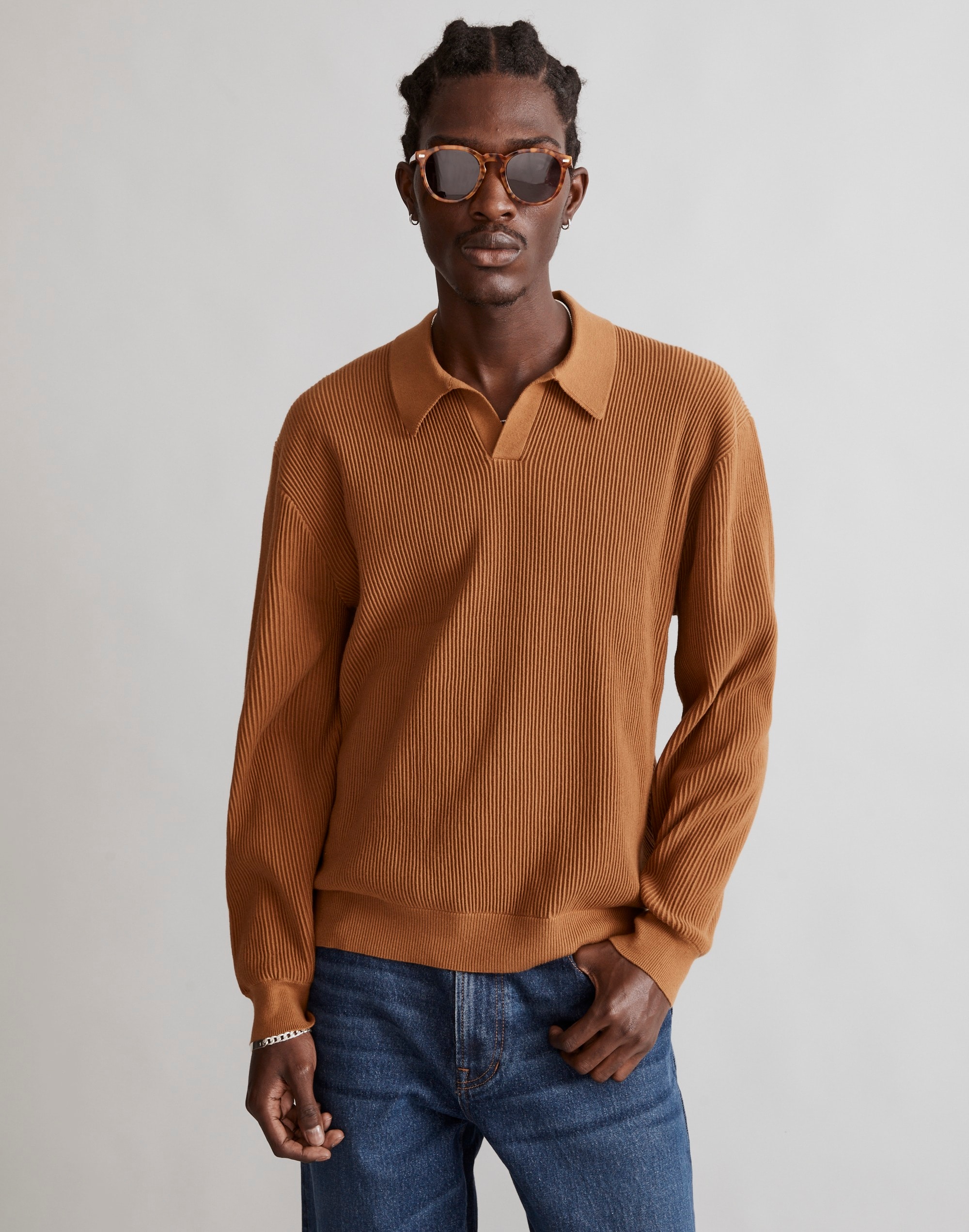 Johnny-Collar Long-Sleeve Sweater Polo | Madewell