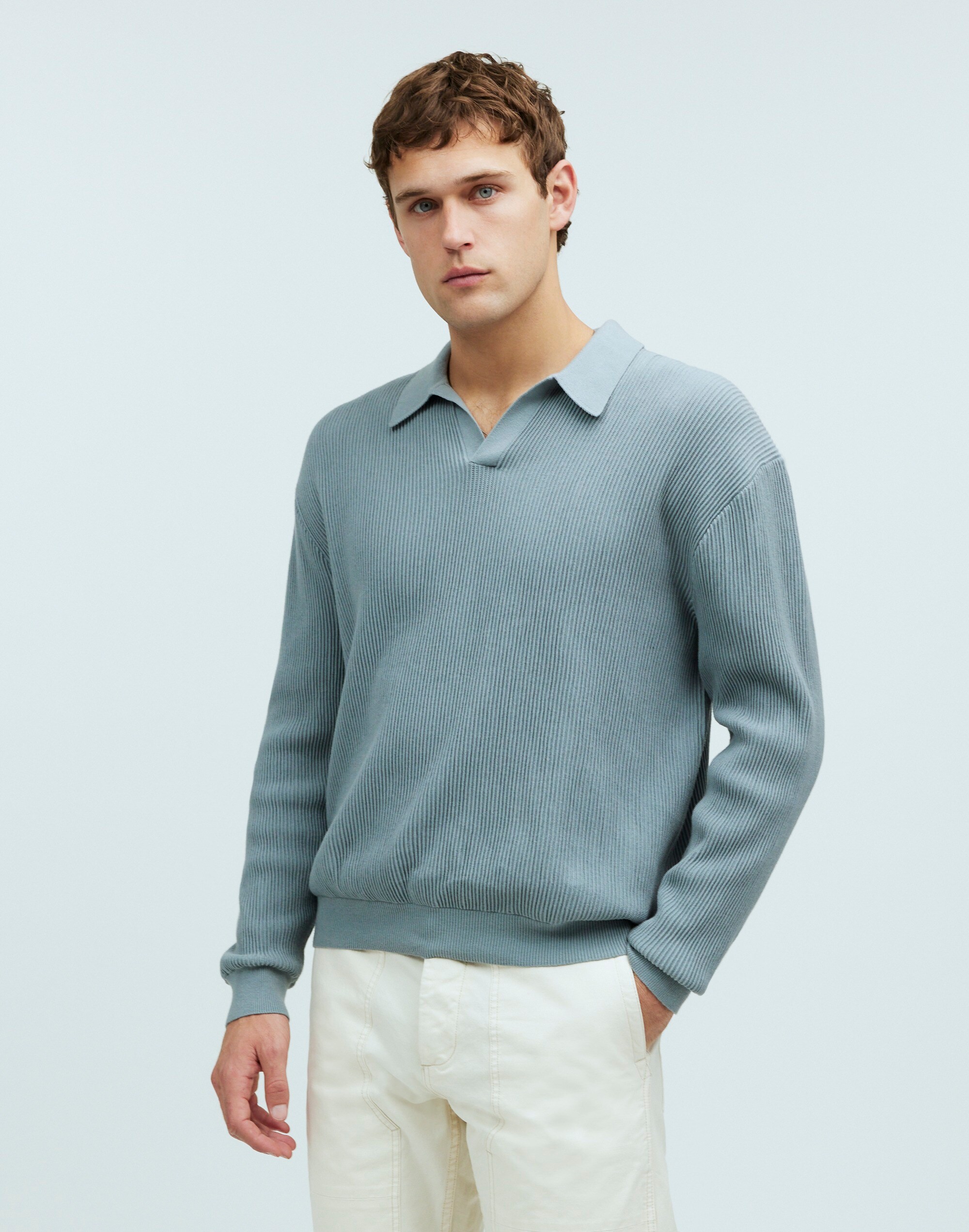 Johnny-Collar Long-Sleeve Sweater Polo | Madewell