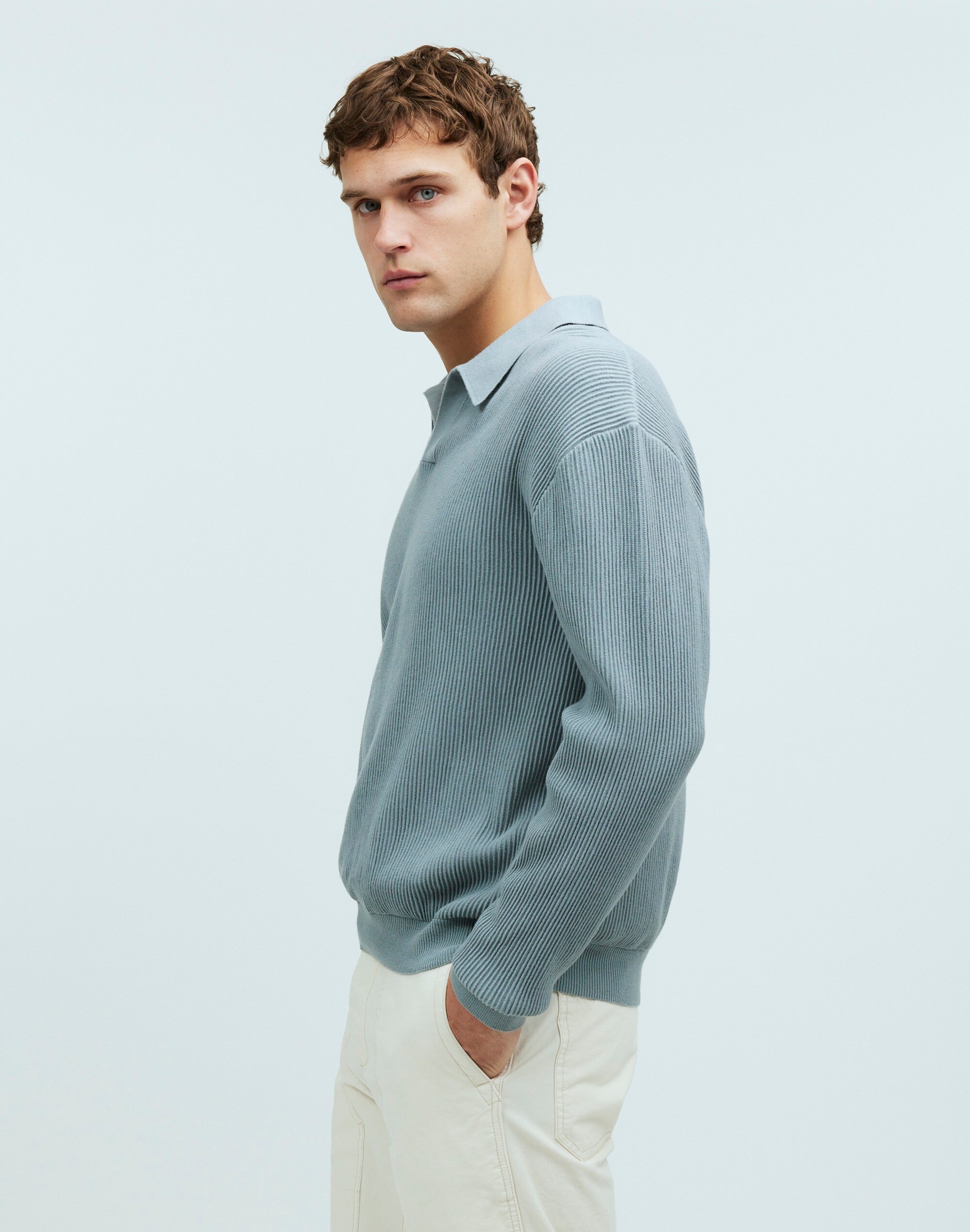 Johnny-Collar Long-Sleeve Sweater Polo | Madewell